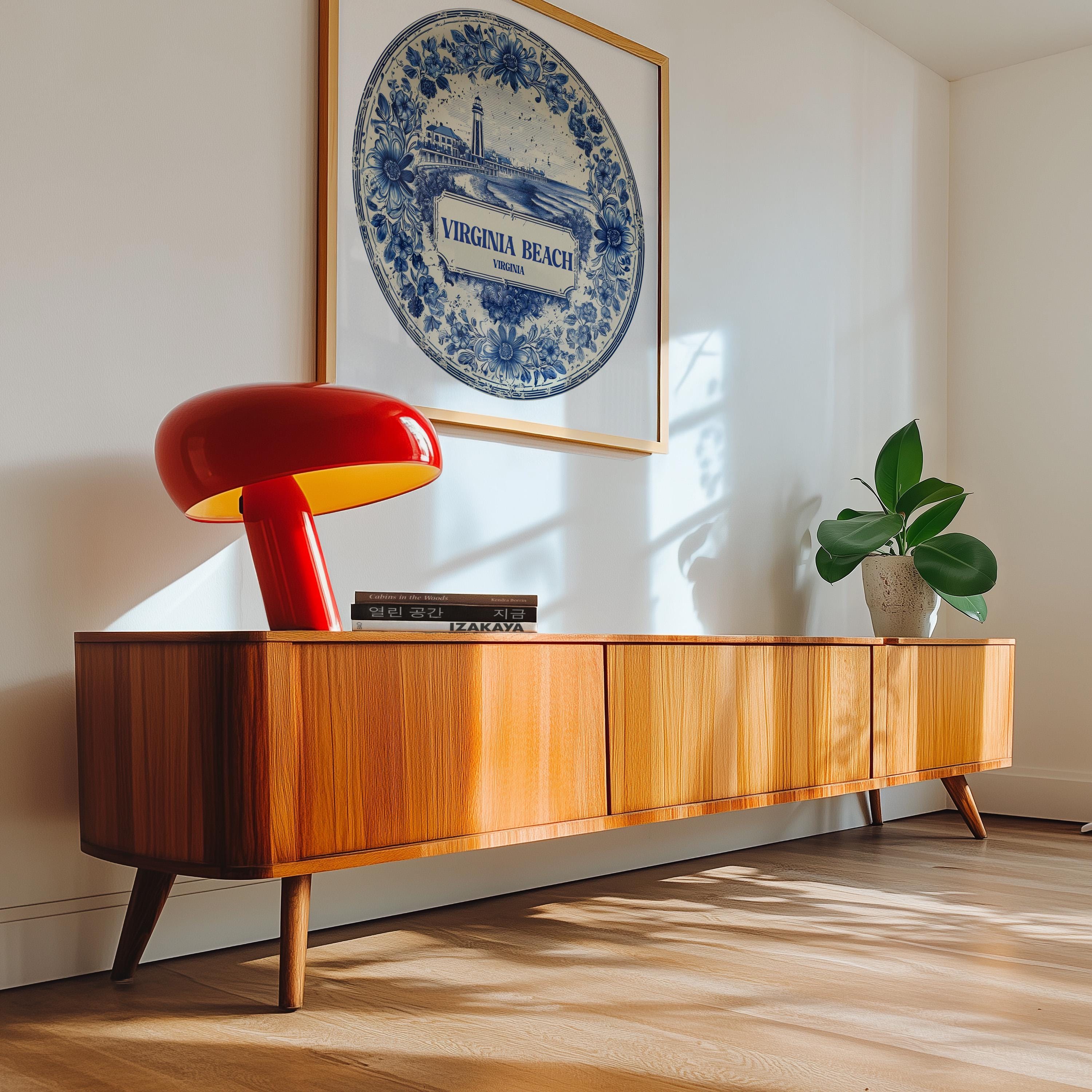 Virginia Beach Virginia Wall Art, Vintage Delft Blue Poster, City Print, Travel Home Decor