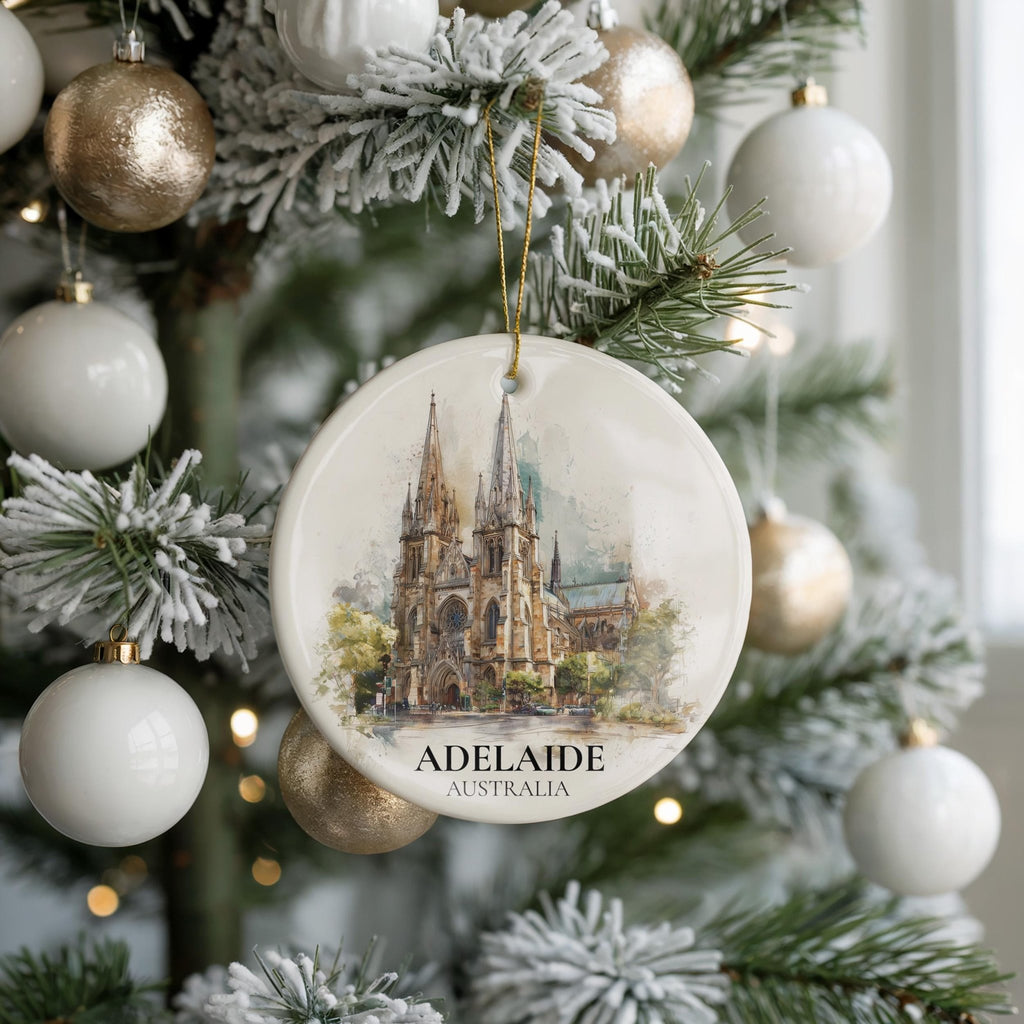 Adelaide Australia Personalized Watercolor Ornament, Custom Ceramic Christmas gift, Travel Keepsake - CuteBeePix