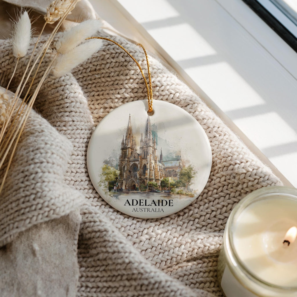 Adelaide Australia Personalized Watercolor Ornament, Custom Ceramic Christmas gift, Travel Keepsake - CuteBeePix