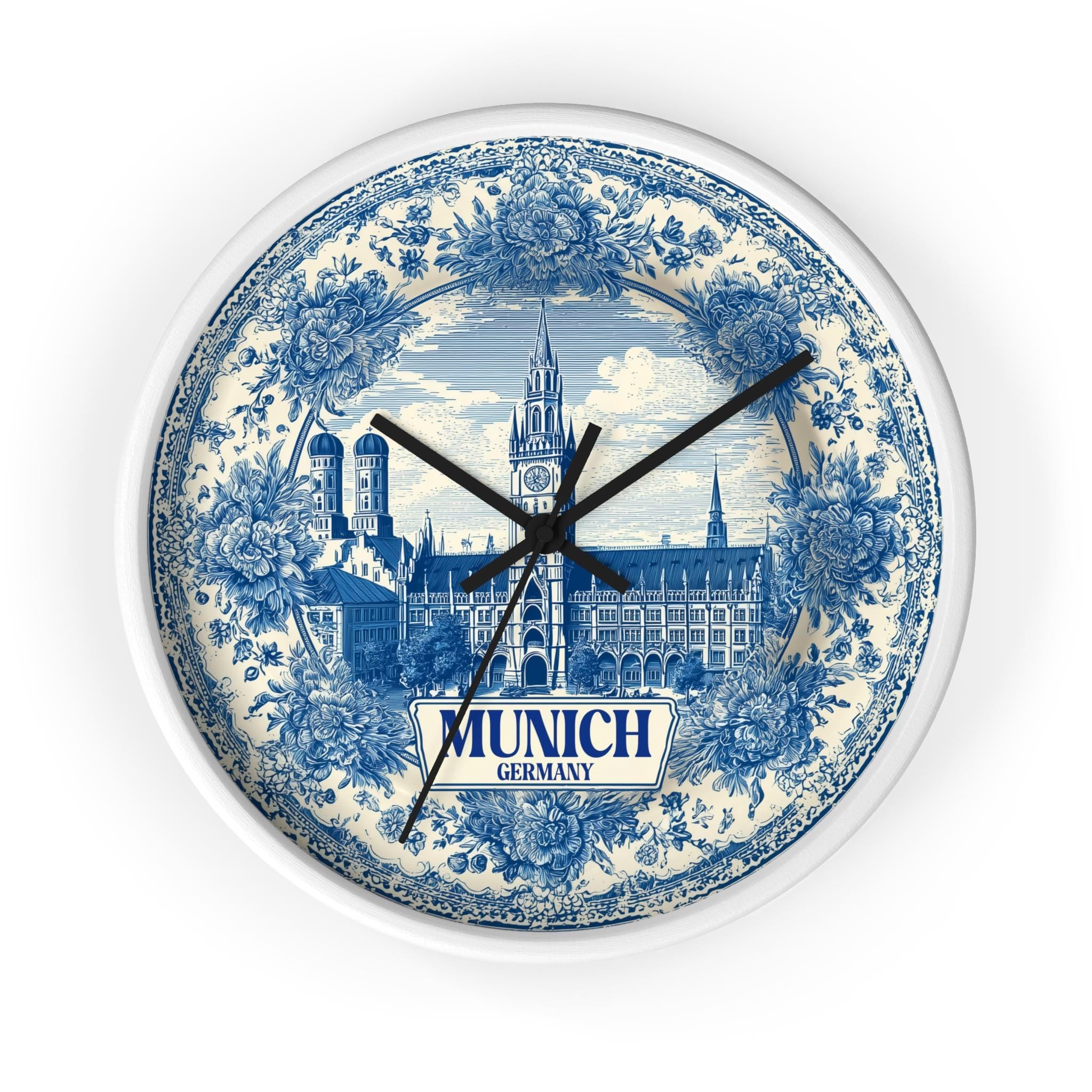 Munich Germany Wall Clock, Delf style Home Decor, Vintage City Travel Keepsake Art