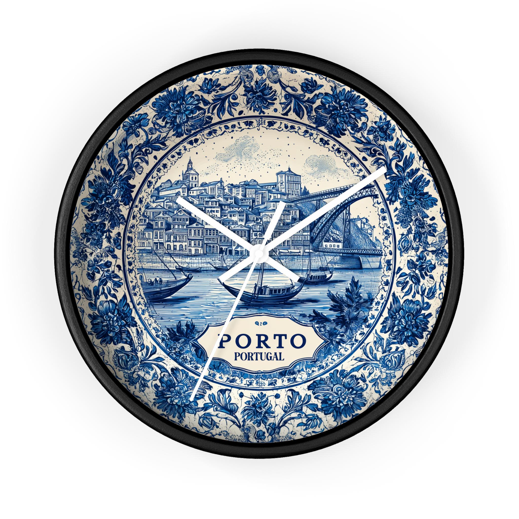 Porto Portugal Wall Clock, Delf style Home Decor, Vintage City Travel Keepsake Art