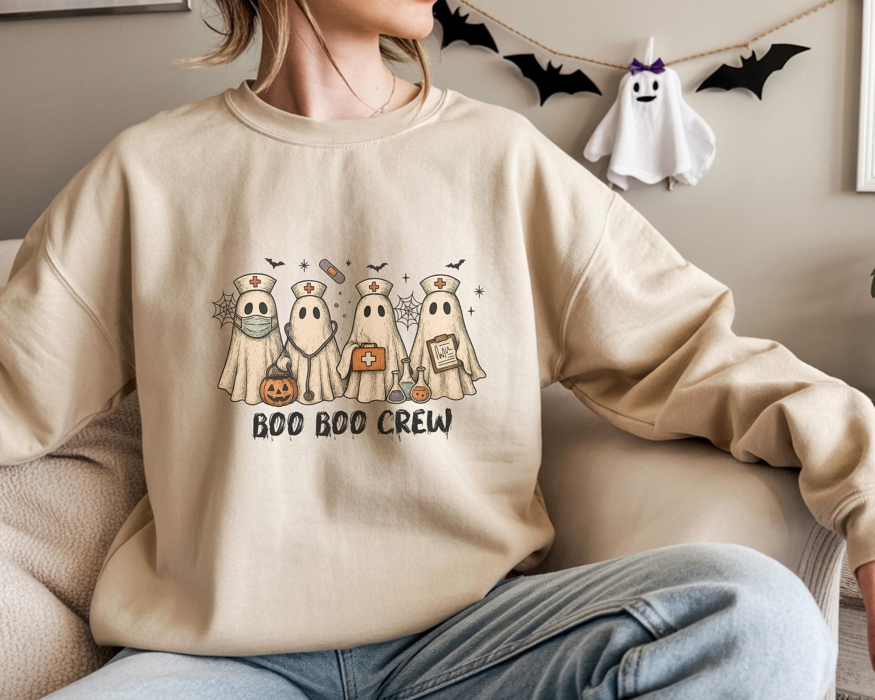 Retro Boo Boo Crew Nurse Halloween Sweatshirt, Halloween Gift for Nurse Medical Lab, Nurse Spooky , Nurse Halloween Boo Boo Crew