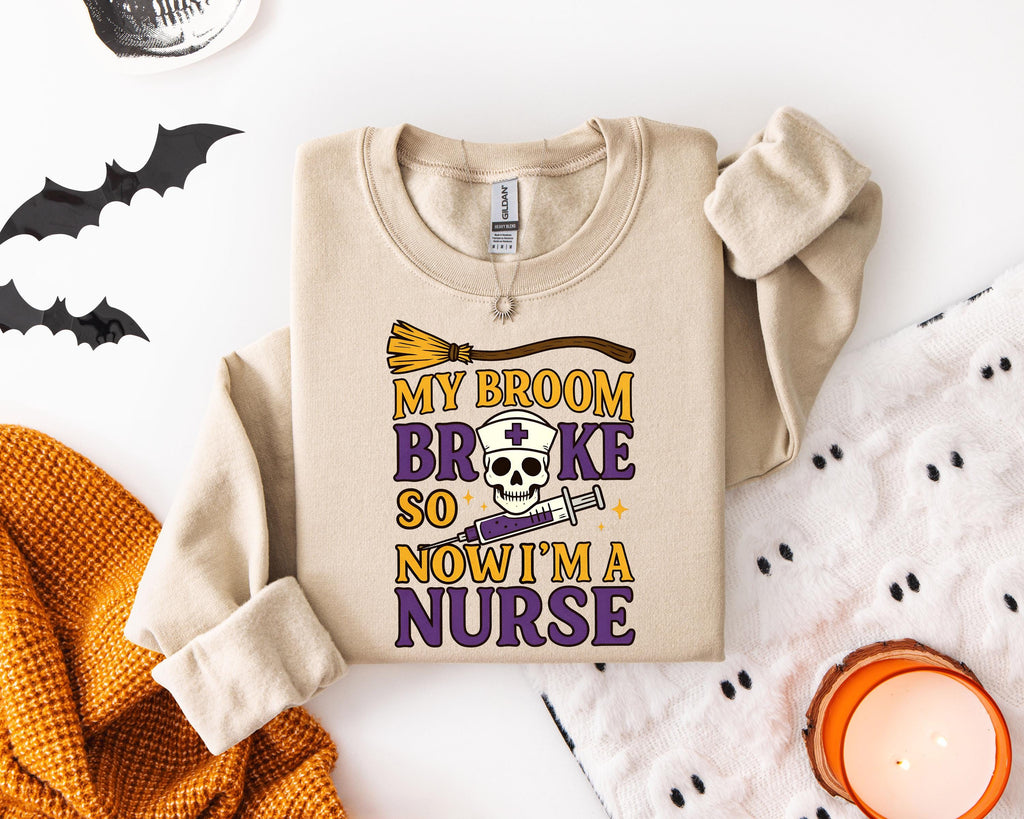My Broom Broke So Now I am Nurse Halloween Sweatshirt, Halloween Nurse Medical Lab, Nurse Spooky , Nurse Halloween Boo Boo Crew