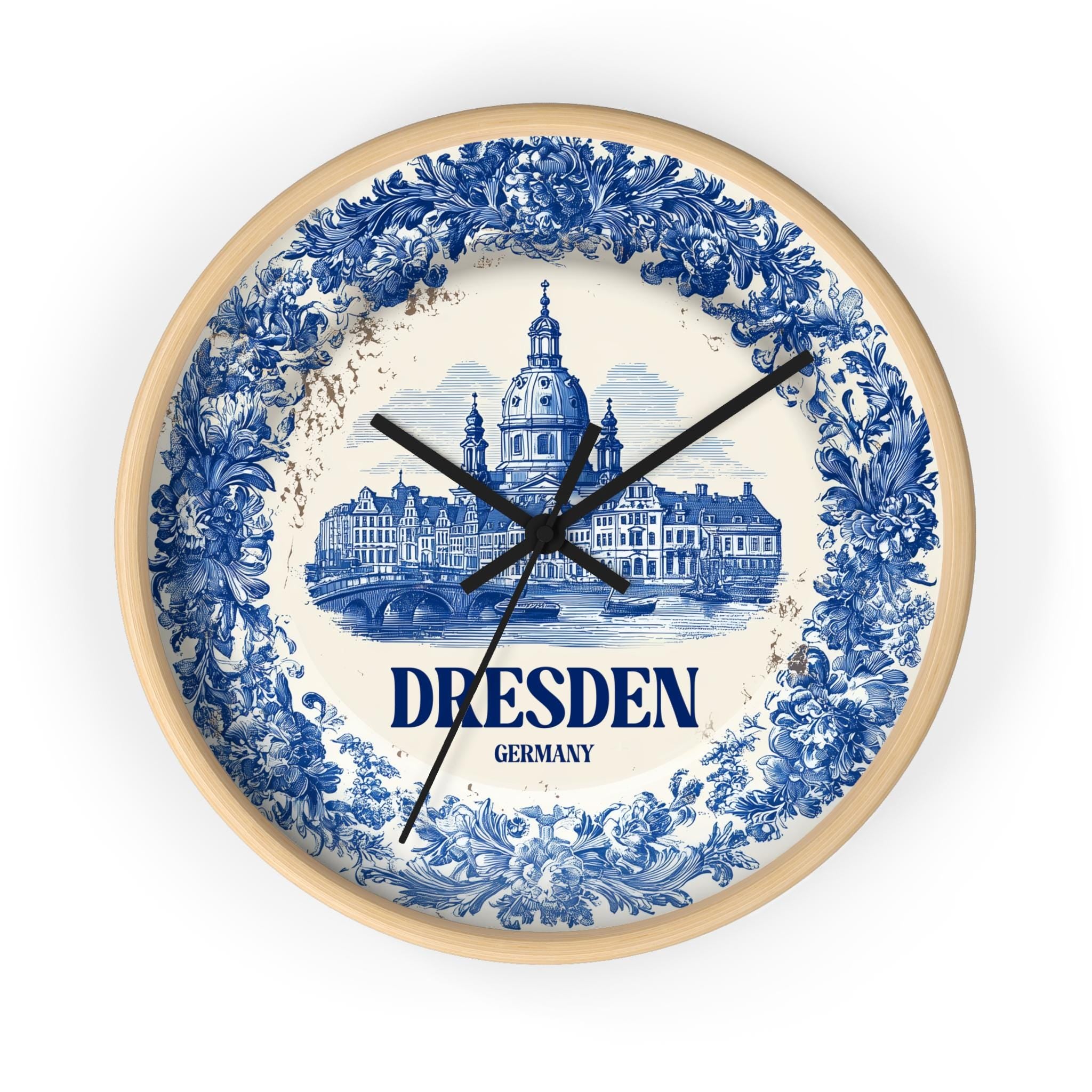 Dresden Germany Wall Clock, Delf style Home Decor, Vintage City Travel Keepsake Art