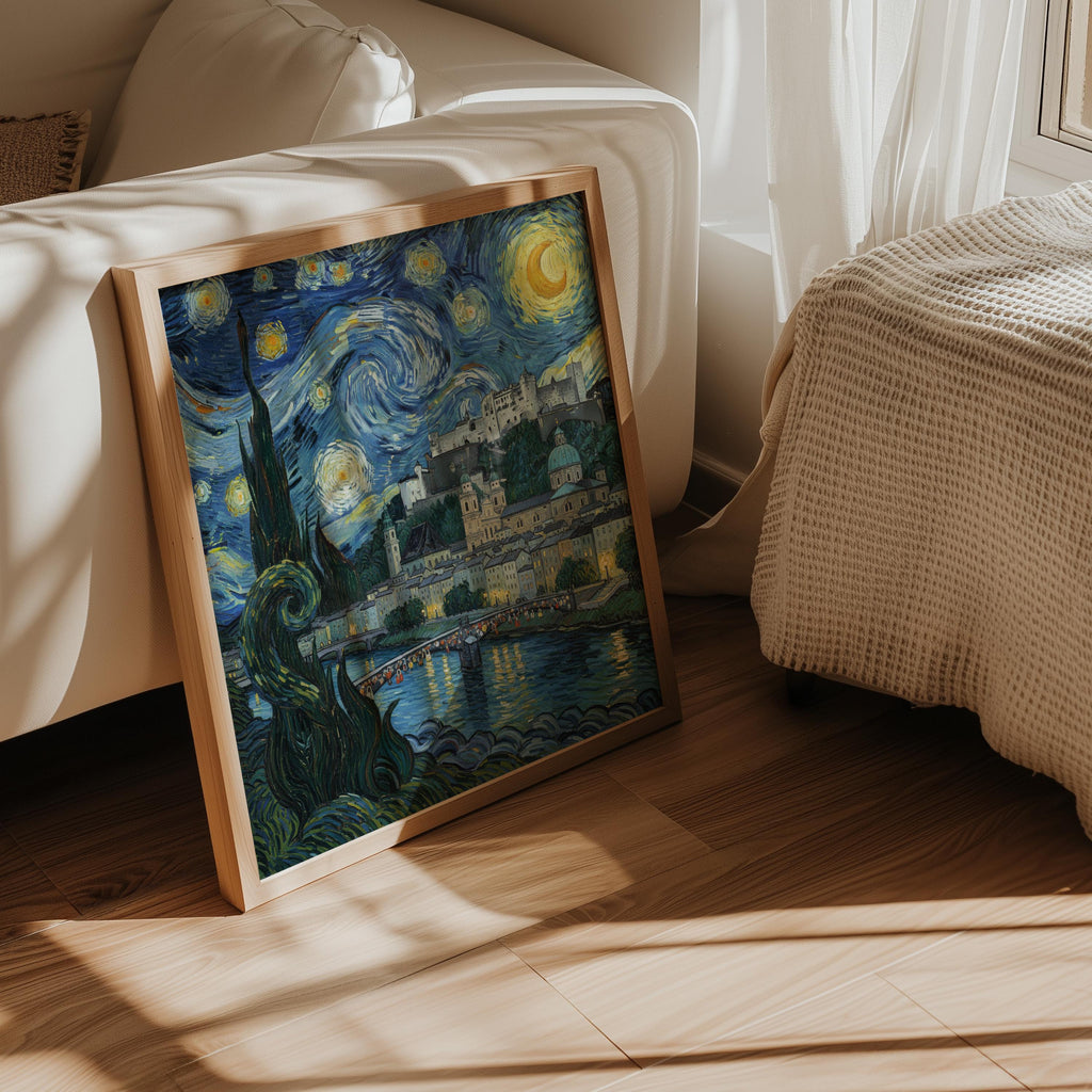 Salzburg Austria Starry Night Wall Art, Van Gogh Print, Travel Gift Home Decor
