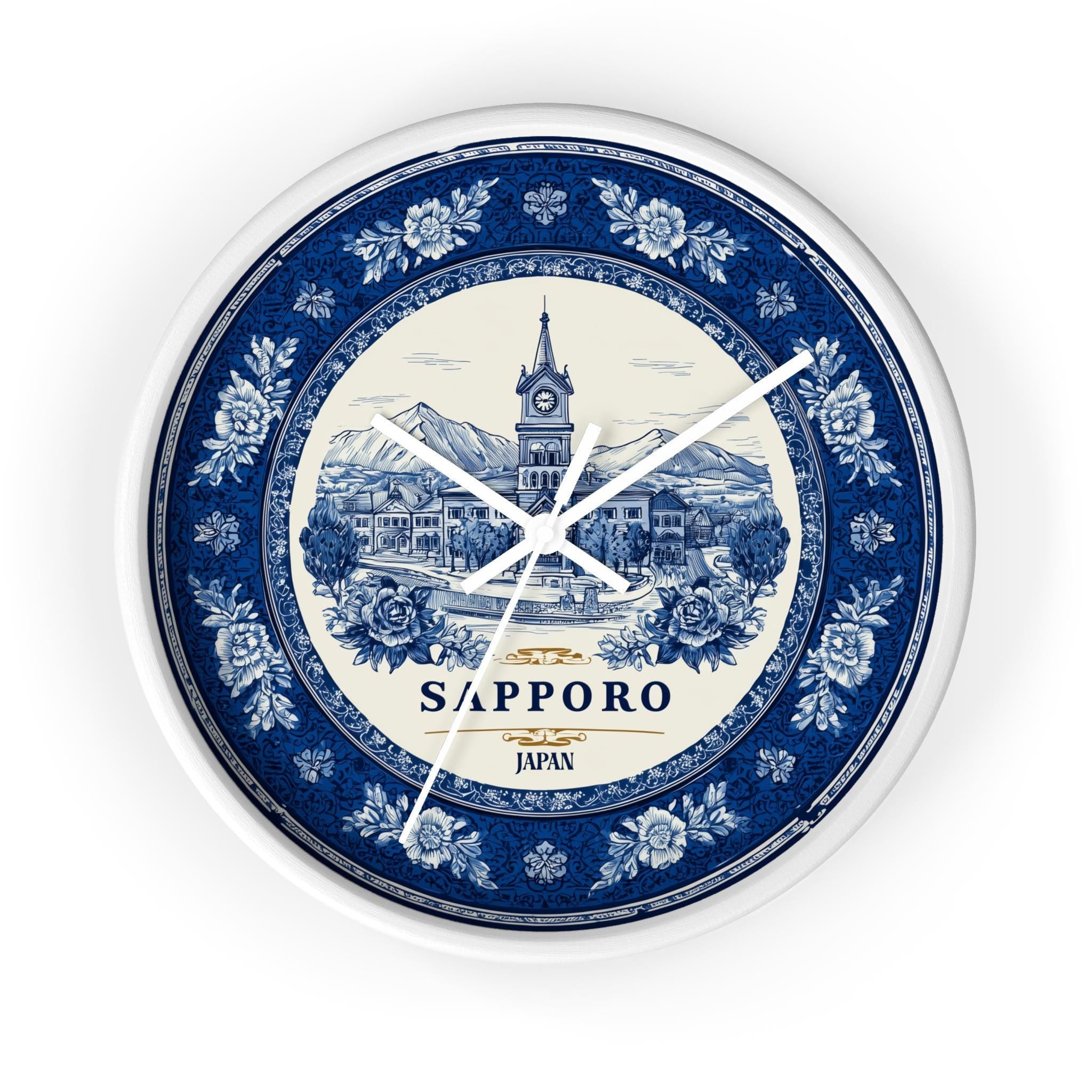 Sapporo Japan Wall Clock, Delf style Home Decor, Vintage City Travel Keepsake Art