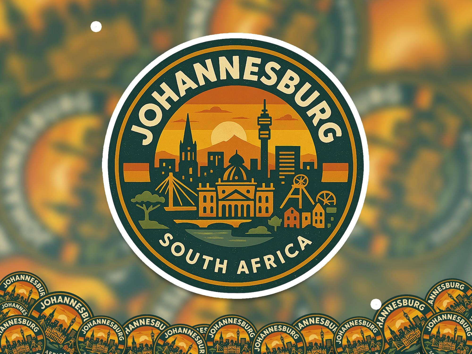 Johannesburg South Africa Sticker Kiss-Cut Vinyl, Waterproof Decal, Retro Travel Lover Collection