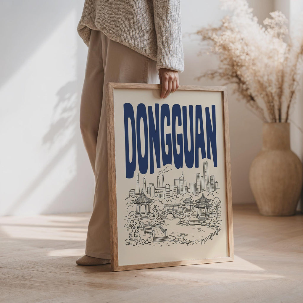 Dongguan Skyline Wall Art, Framed Canvas Print, Minimalist China City Decor