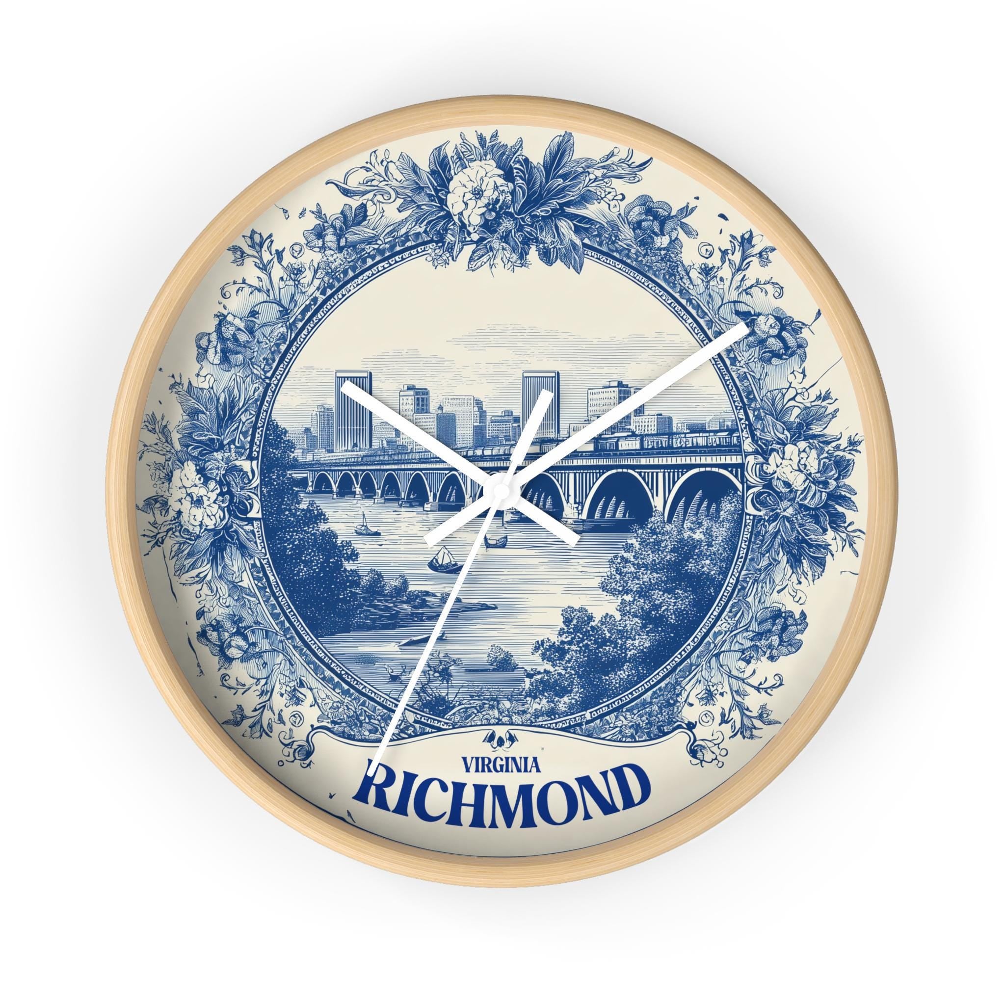 Richmond Virginia Wall Clock, Delf style Home Decor, Vintage City Travel Keepsake Art