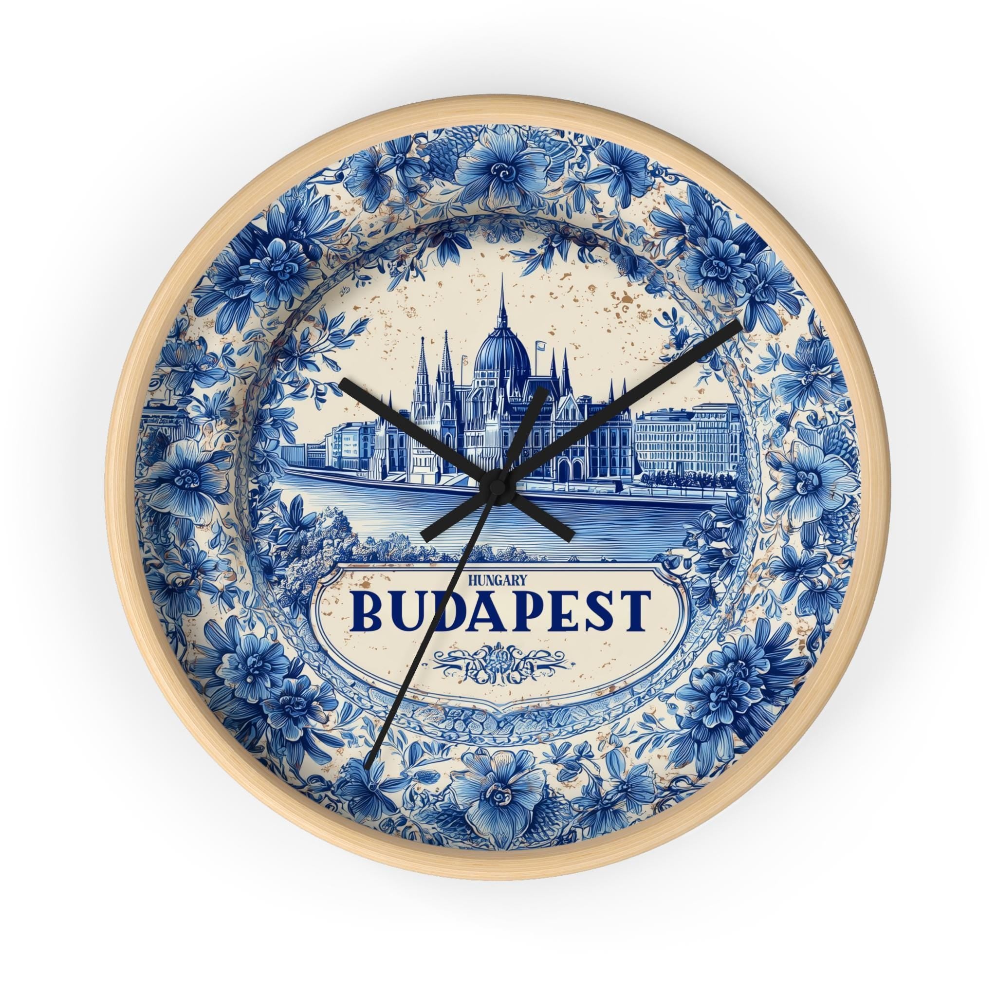 Budapest Hungary Wall Clock, Delf style Home Decor, Vintage City Travel Keepsake Art