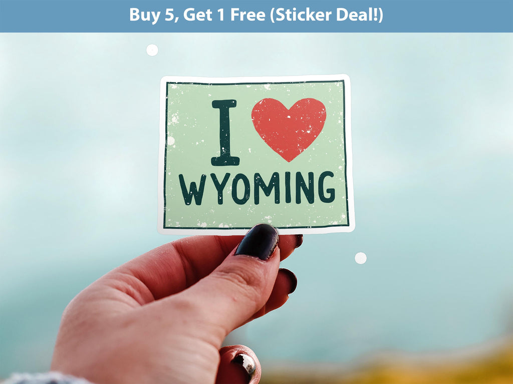 I love Wyoming Sticker, Vintage US States Vinyl Decal, Waterproof Decal, Retro Travel Collection
