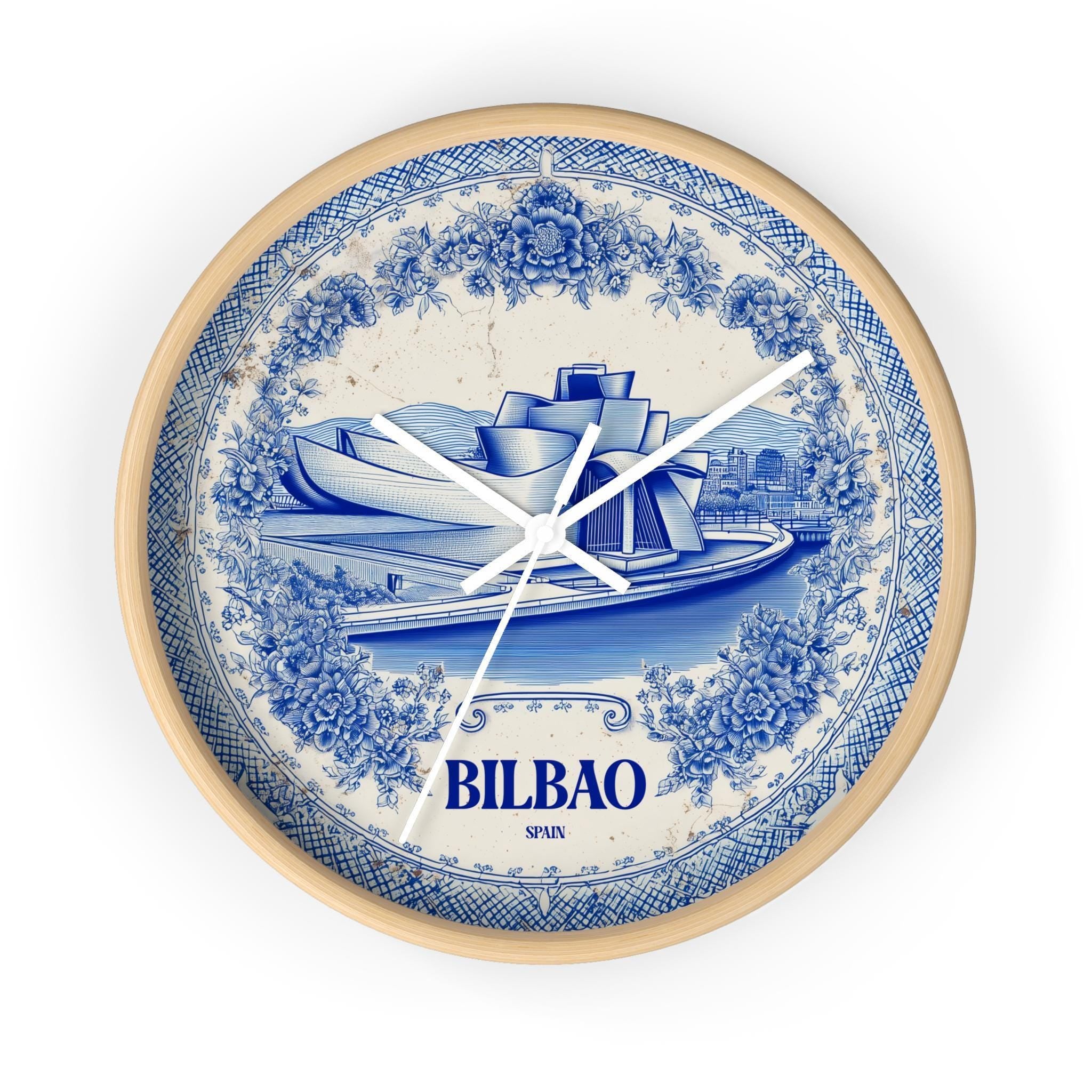 Bilbao Spain Wall Clock, Delf style Home Decor, Vintage City Travel Keepsake Art