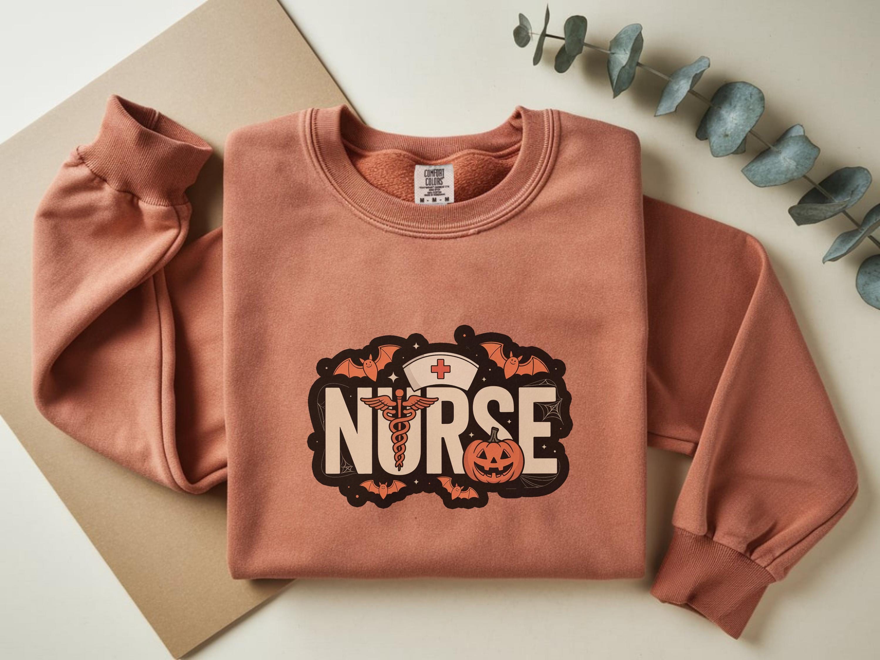 Halloween Nurse Comfort Colors Sweatshirt, Spooky RN Crewneck Pullover, Pumpkin Bat Ghost Design, Nurse Gift Fall Outfit