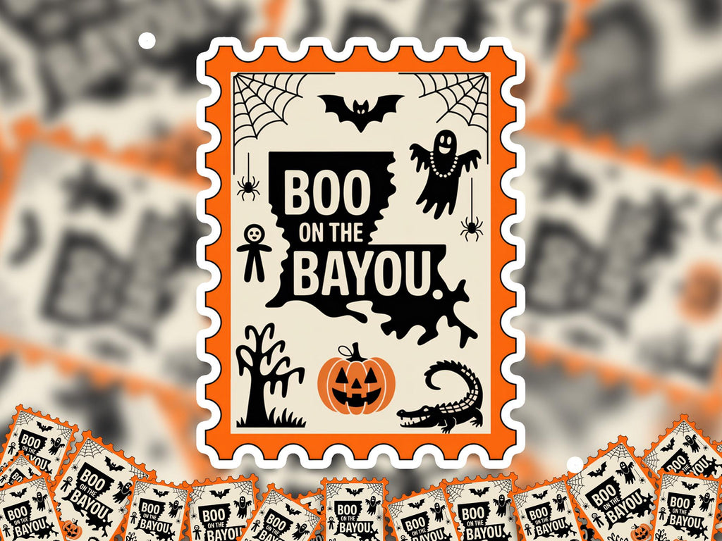 Louisiana Stamp Halloween Sticker, Spooky USA Kiss-Cut Vinyl, Waterproof Decal, United States Travel