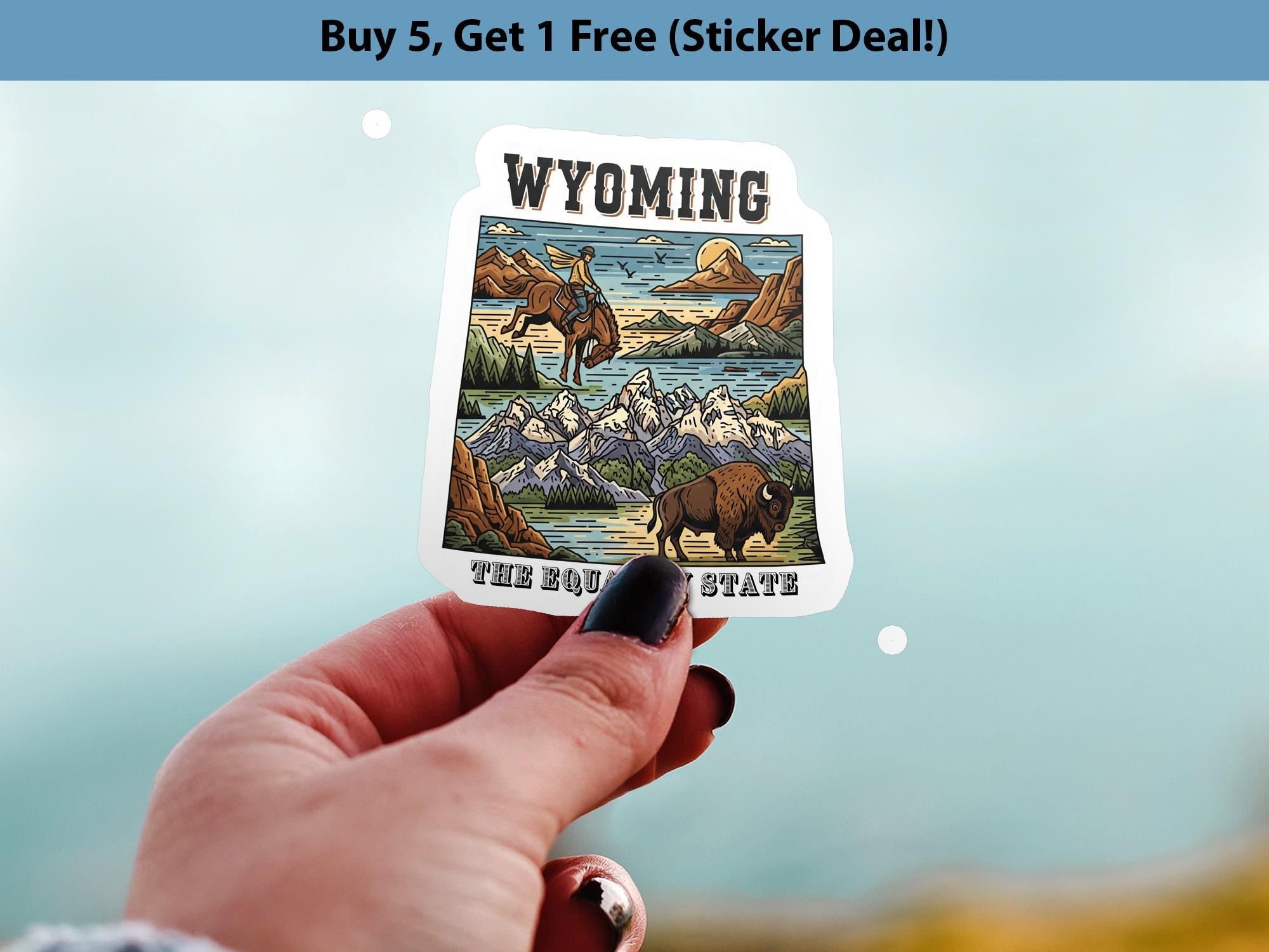 Wyoming State Sticker, USA Kiss-Cut Vinyl, Landmark Waterproof Decal, United States Travel Collection