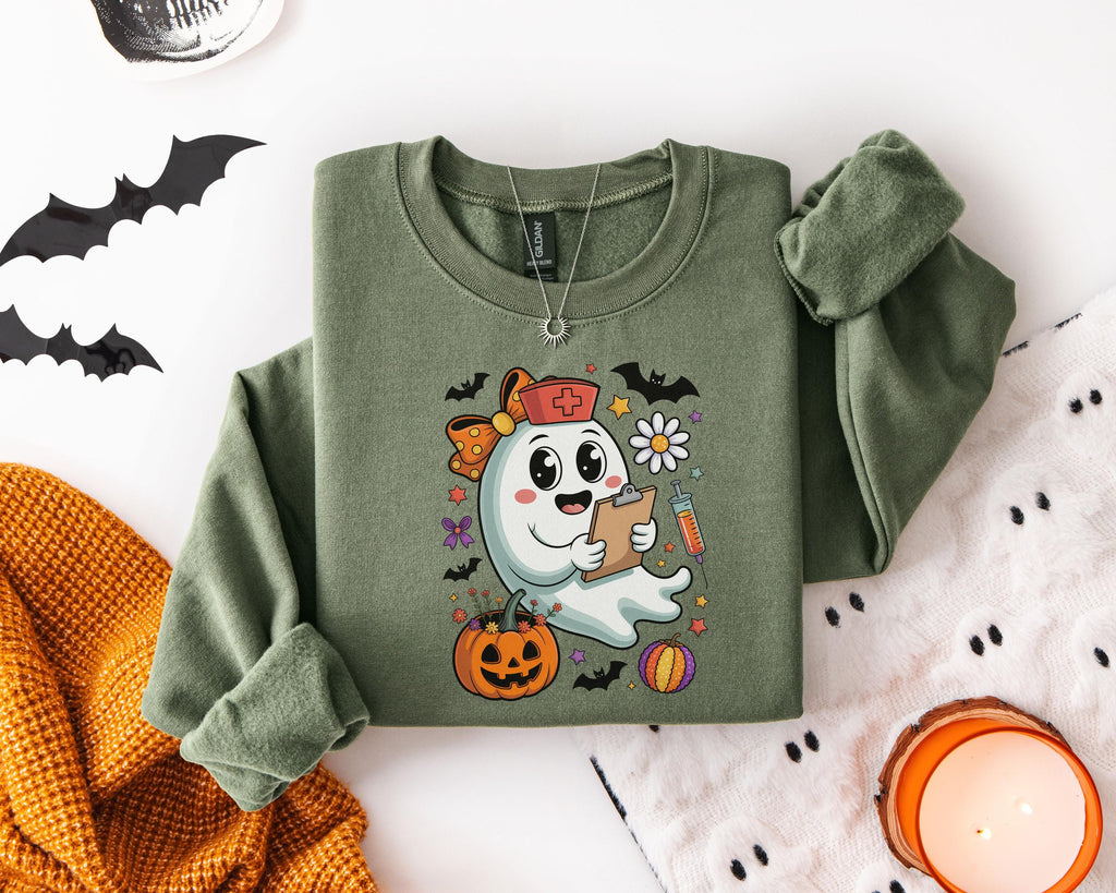 Cute Ghost Nurse Halloween Sweatshirt, Funny RN Top, Boo Boo Crew, Cute Halloween, Fall Nurse Apparel,  Gift for Nurse