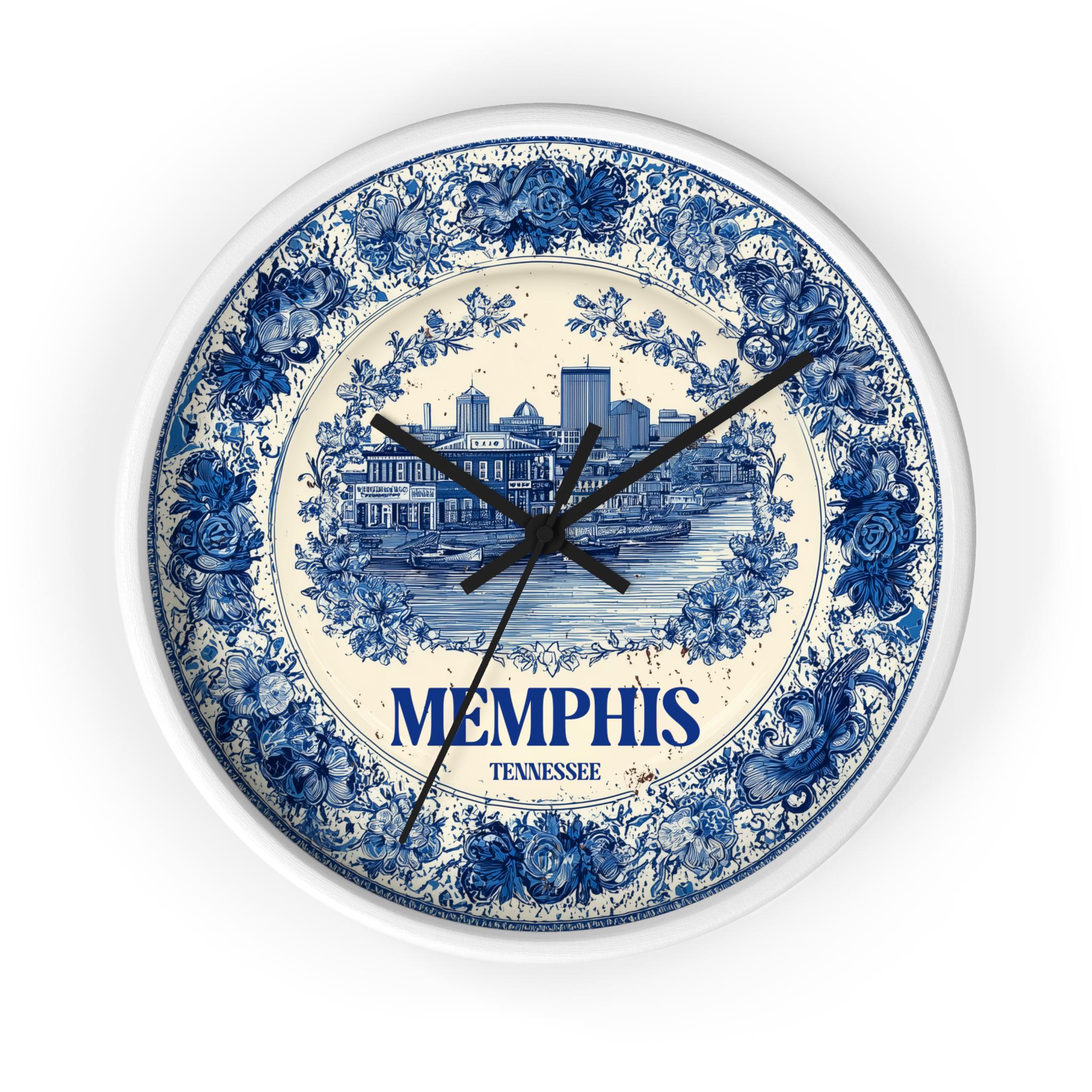 Memphis Tennessee Wall Clock, Delf style Home Decor, Vintage City Travel Keepsake Art