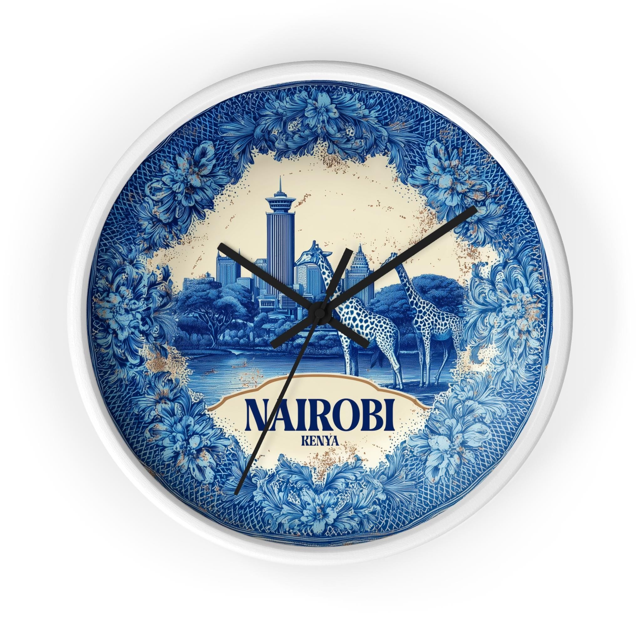 Nairobi Kenya Wall Clock, Delf style Home Decor, Vintage City Travel Keepsake Art