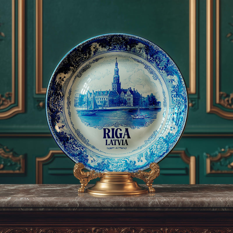 Riga Latvia Decorative Plate, Delft Vintage Home Decor Personalized Gift Travel Housewarming