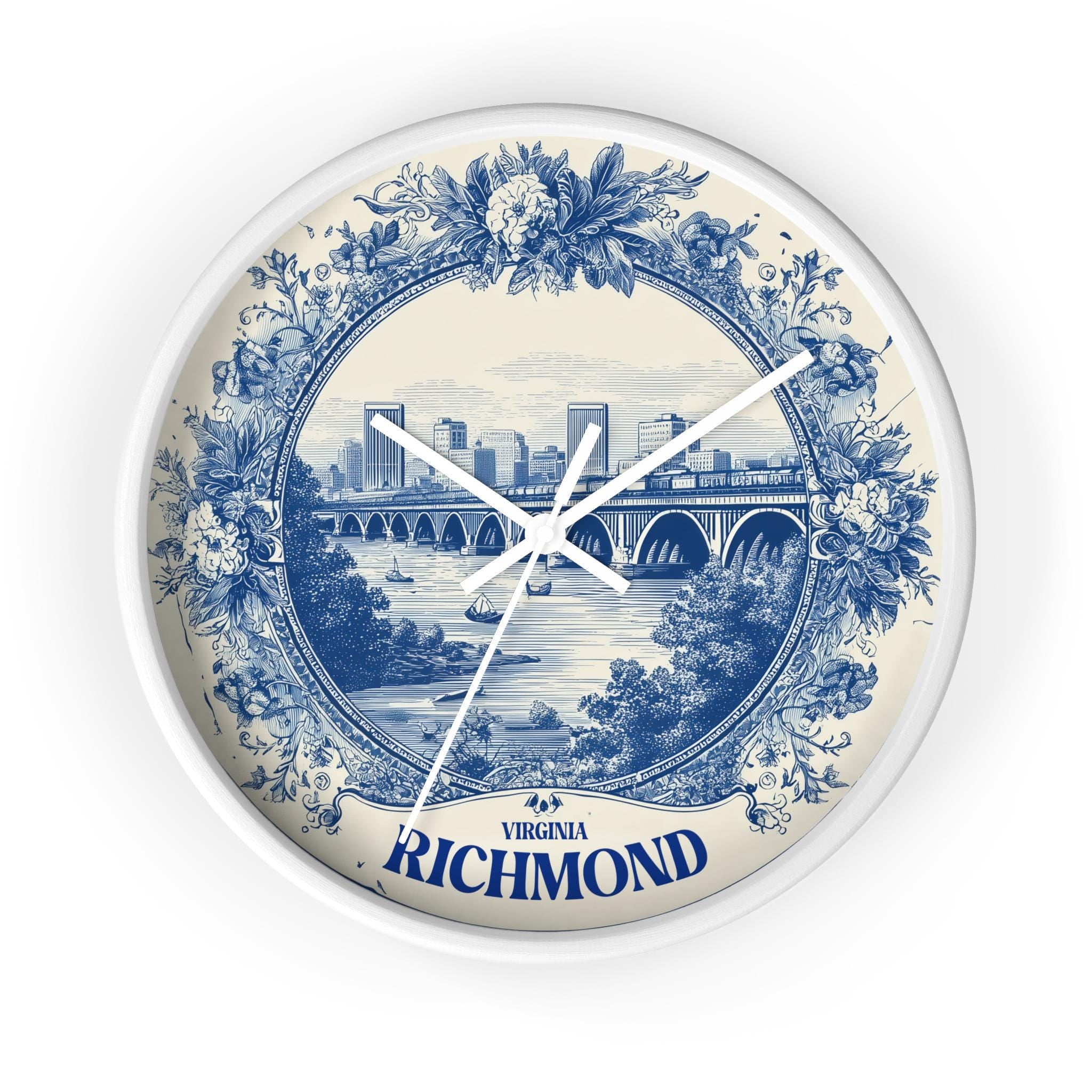 Richmond Virginia Wall Clock, Delf style Home Decor, Vintage City Travel Keepsake Art