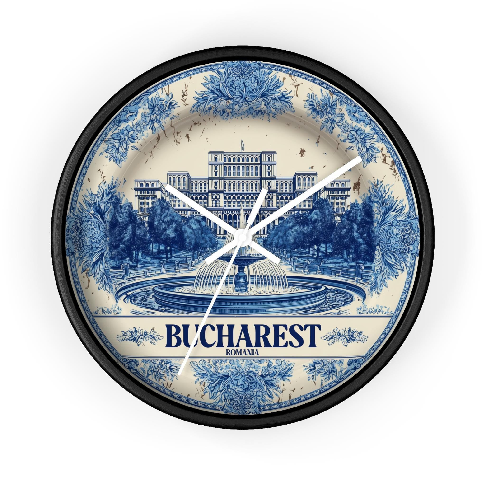 Bucharest Romania Wall Clock, Delf style Home Decor, Vintage City Travel Keepsake Art