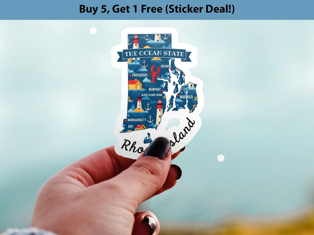 Rhode Island State Sticker, USA Kiss-Cut Vinyl, Landmark Waterproof Decal, United States Travel Collection