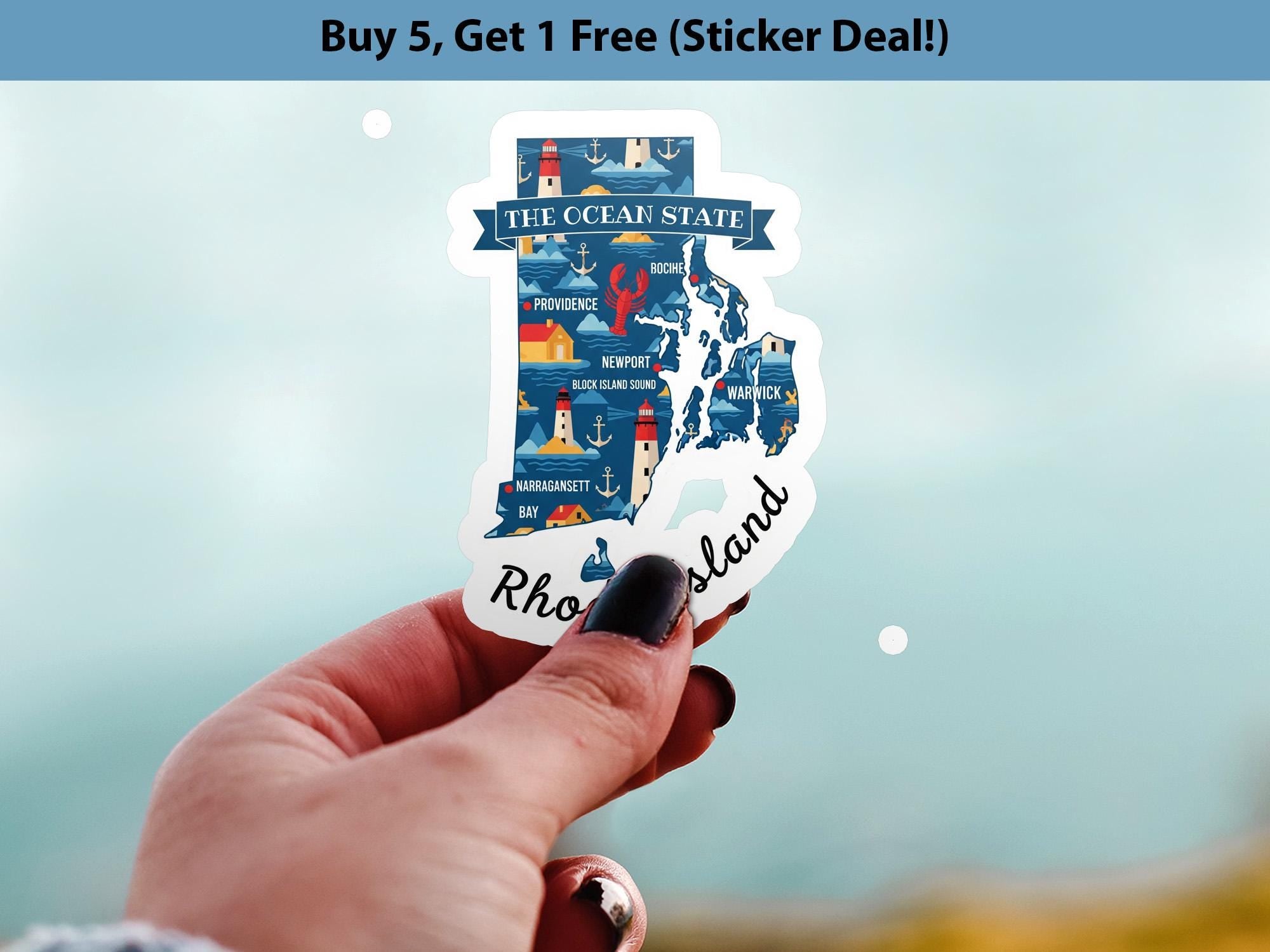 Rhode Island State Sticker, USA Kiss-Cut Vinyl, Landmark Waterproof Decal, United States Travel Collection