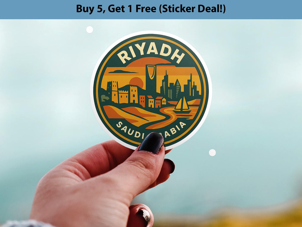 Riyadh Saudi Arabia Sticker Kiss-Cut Vinyl, Waterproof Decal, Retro Travel Lover Collection