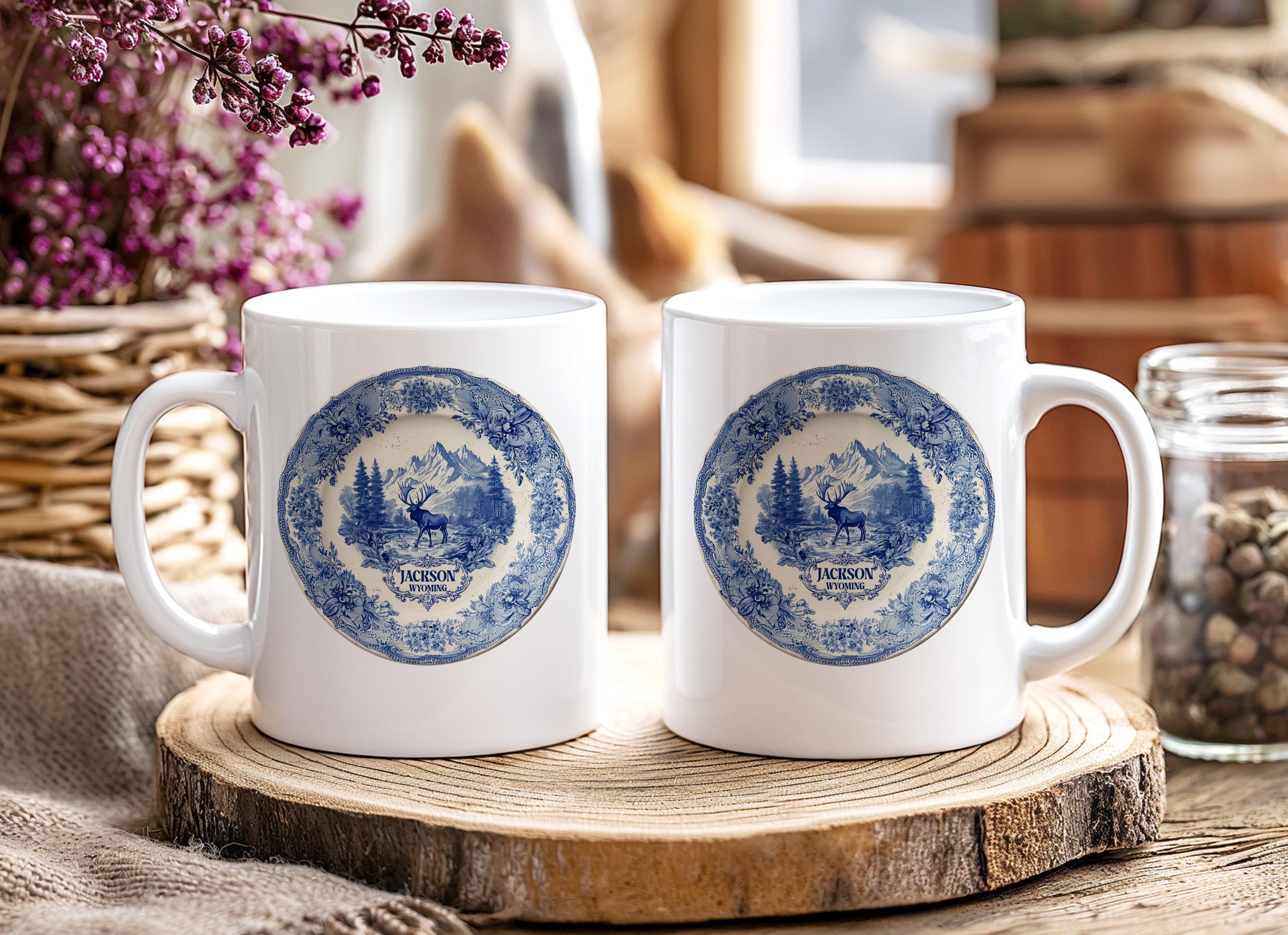 Jackson  Wyoming Mug, Custom Delft Style cup, Personalized Vintage Travel City Gift