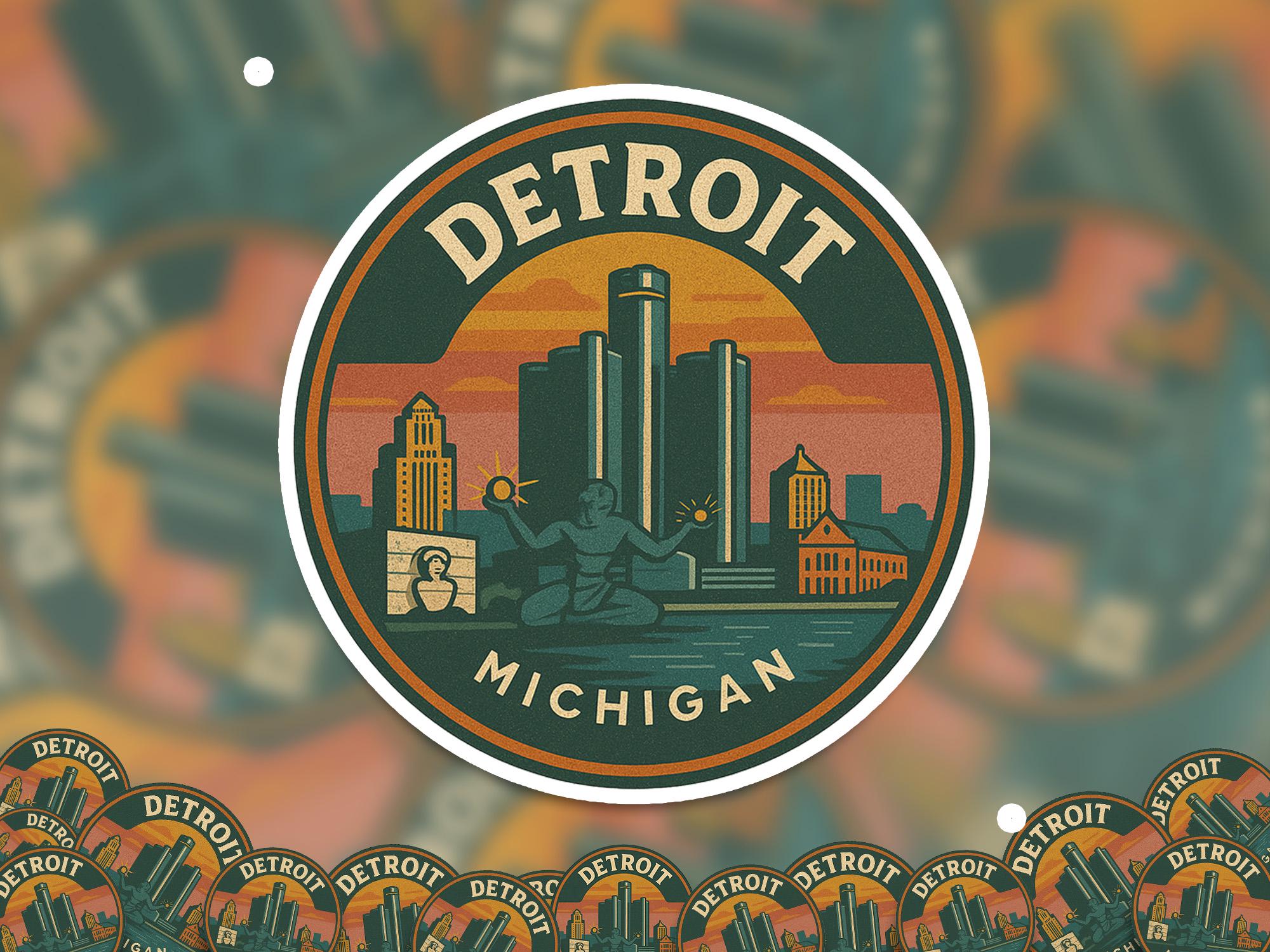 Detrioit Michigan Kiss-Cut Vinyl, US Waterproof Decal, Retro Travel Lover Collection