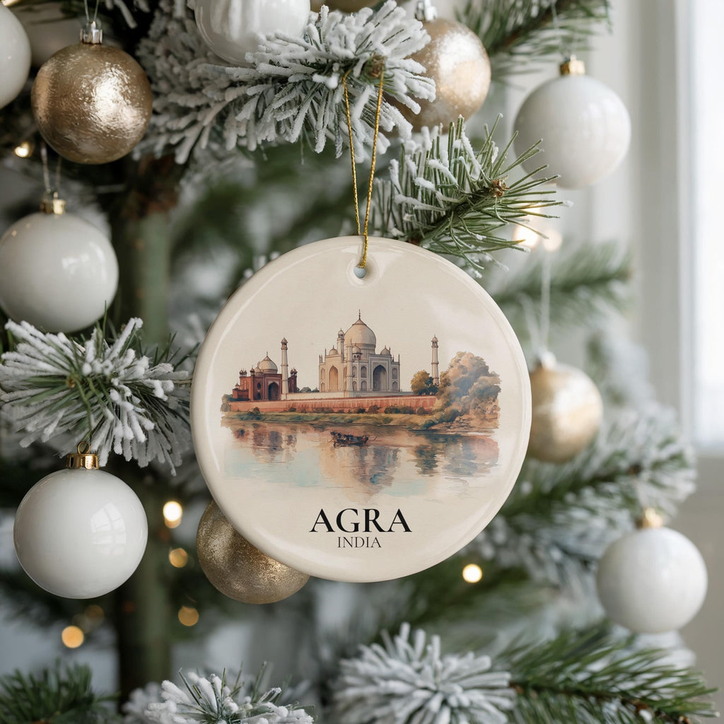 Agra India Personalized Watercolor Ornament, Custom Ceramic Christmas gift, Travel Keepsake - CuteBeePix