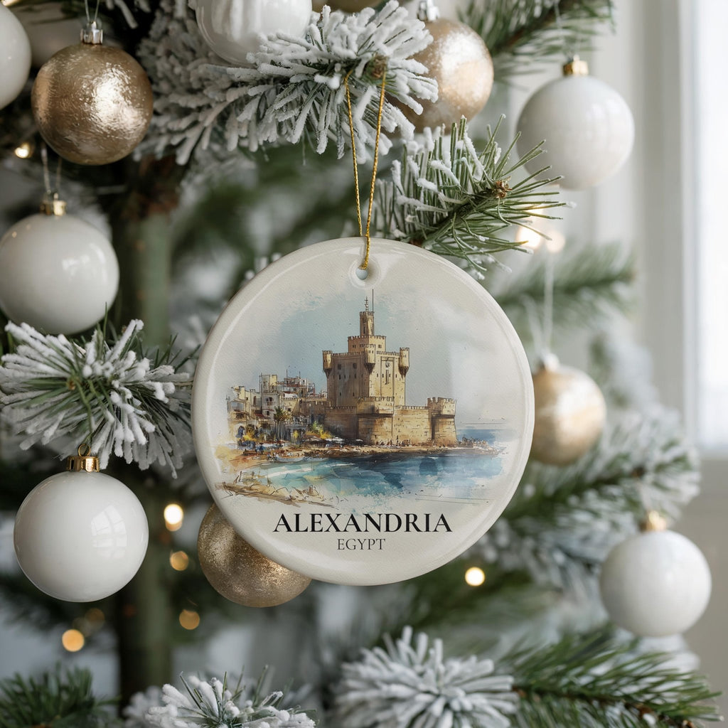 Alexandria Egypt Personalized Watercolor Ornament, Custom Ceramic Christmas gift, Travel Keepsake - CuteBeePix