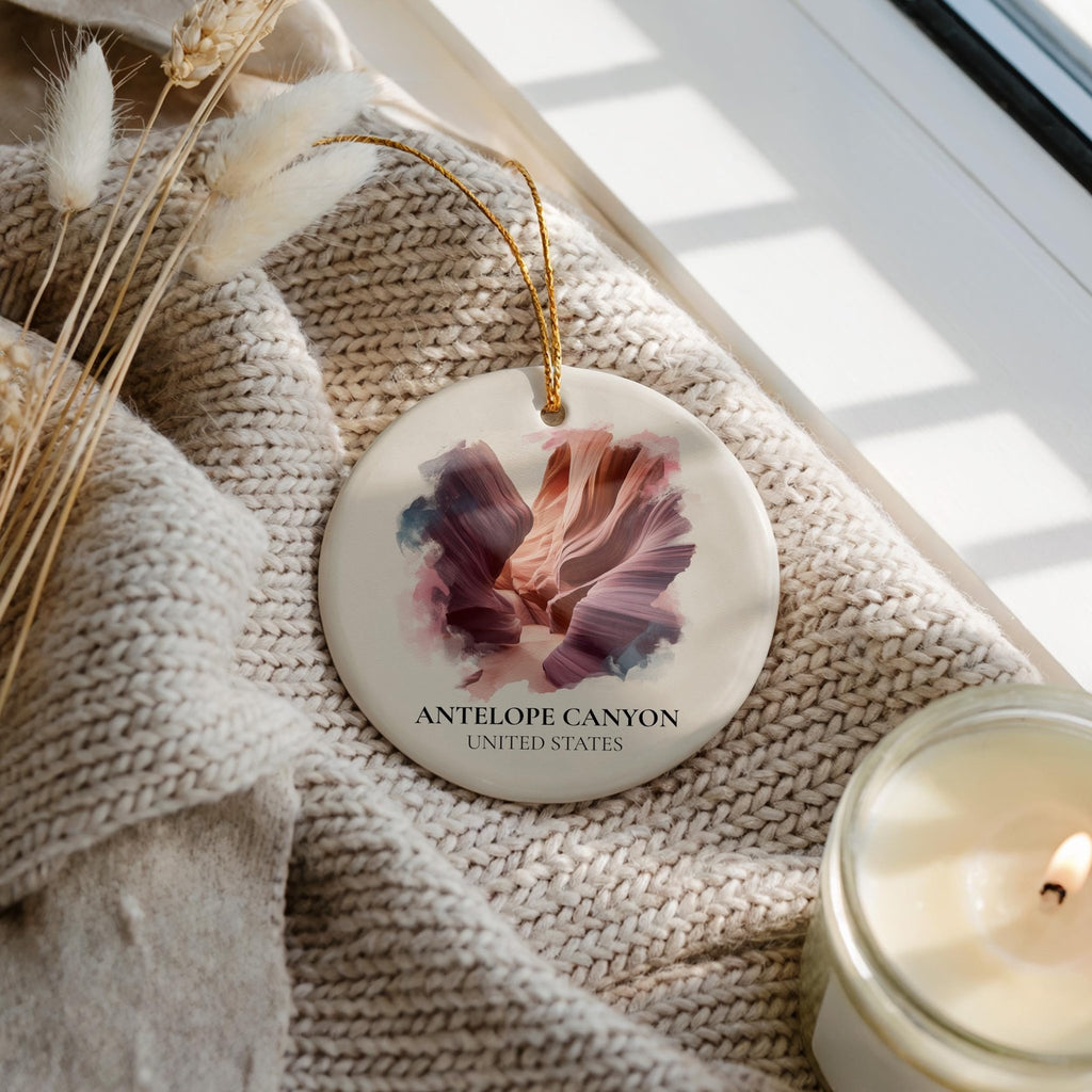 Antelope Canyon United States Personalized Watercolor Ornament, Custom Ceramic Christmas gift, Travel Keepsake - CuteBeePix