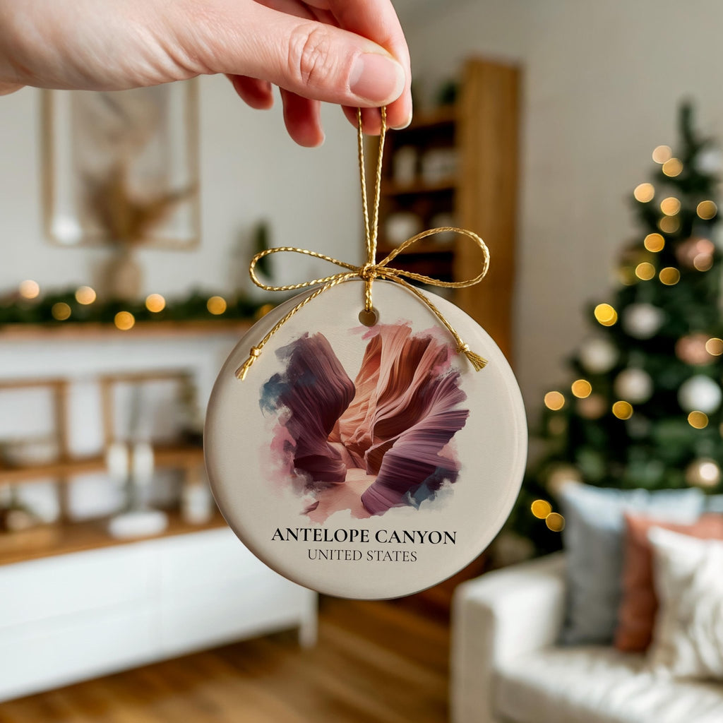 Antelope Canyon United States Personalized Watercolor Ornament, Custom Ceramic Christmas gift, Travel Keepsake - CuteBeePix