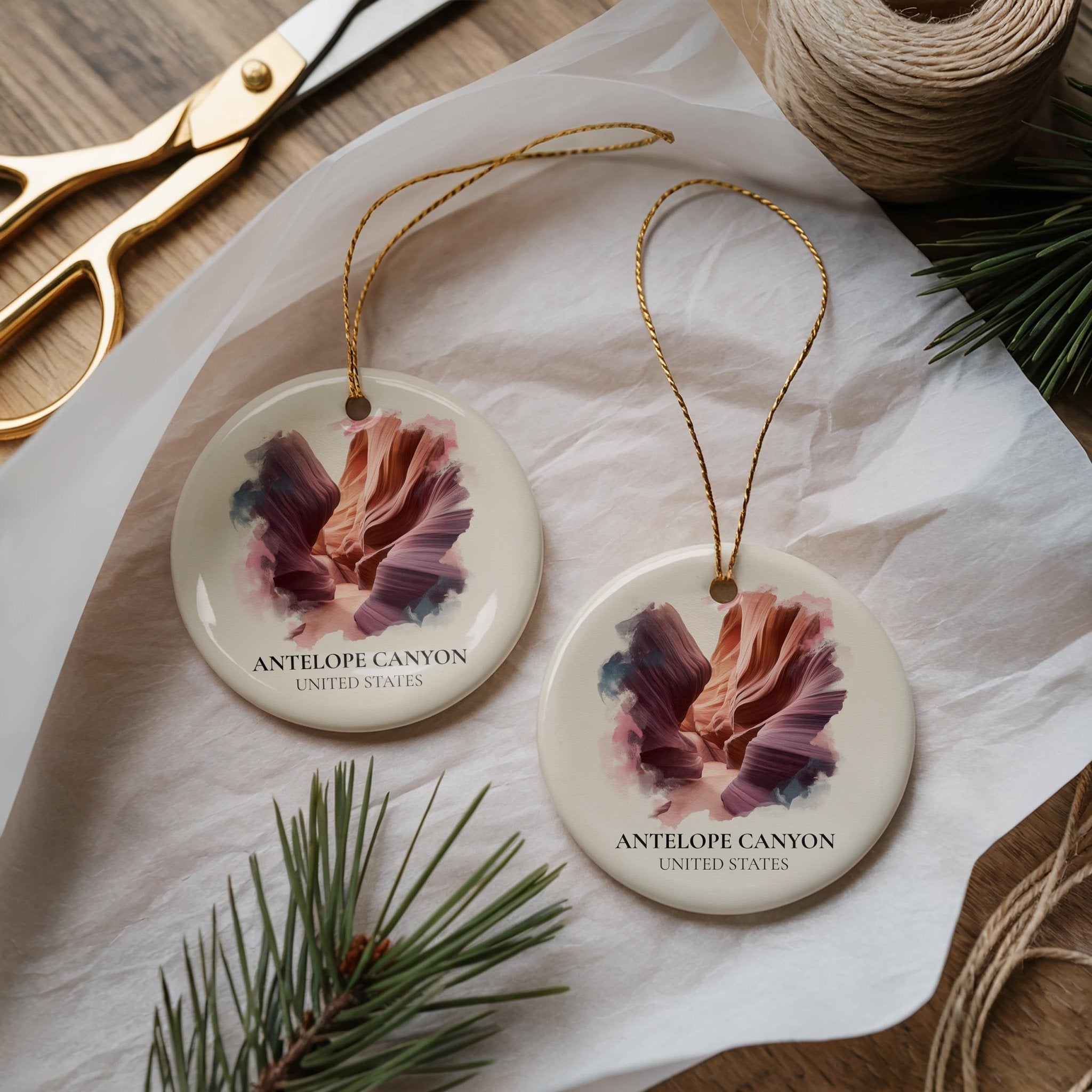 Antelope Canyon United States Personalized Watercolor Ornament, Custom Ceramic Christmas gift, Travel Keepsake - CuteBeePix