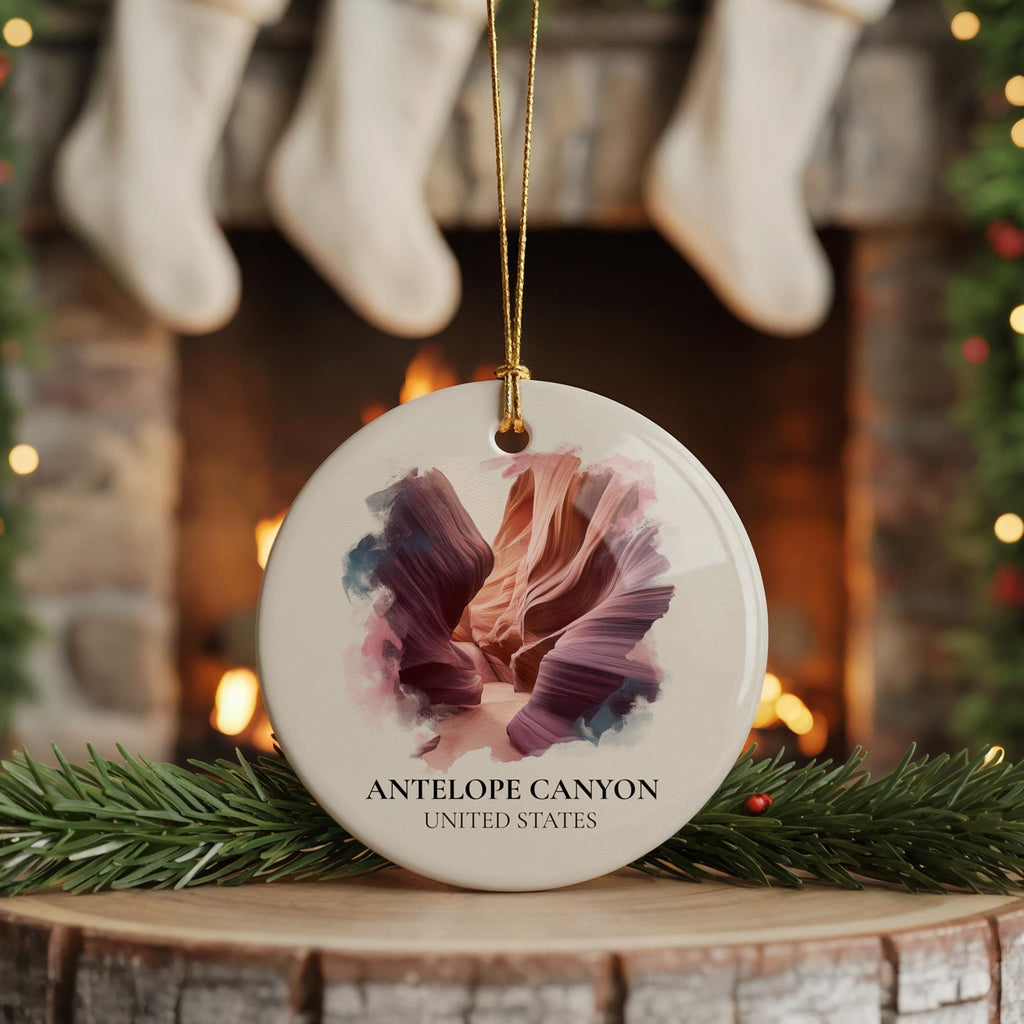 Antelope Canyon United States Personalized Watercolor Ornament, Custom Ceramic Christmas gift, Travel Keepsake - CuteBeePix
