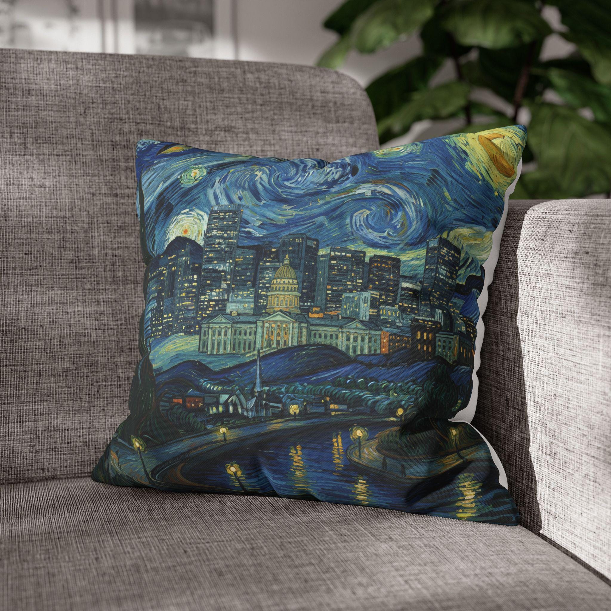 Denver Colorado Pillowcase Starry Night, Van Gogh Throw Pillow Canvas Home Decor Gift