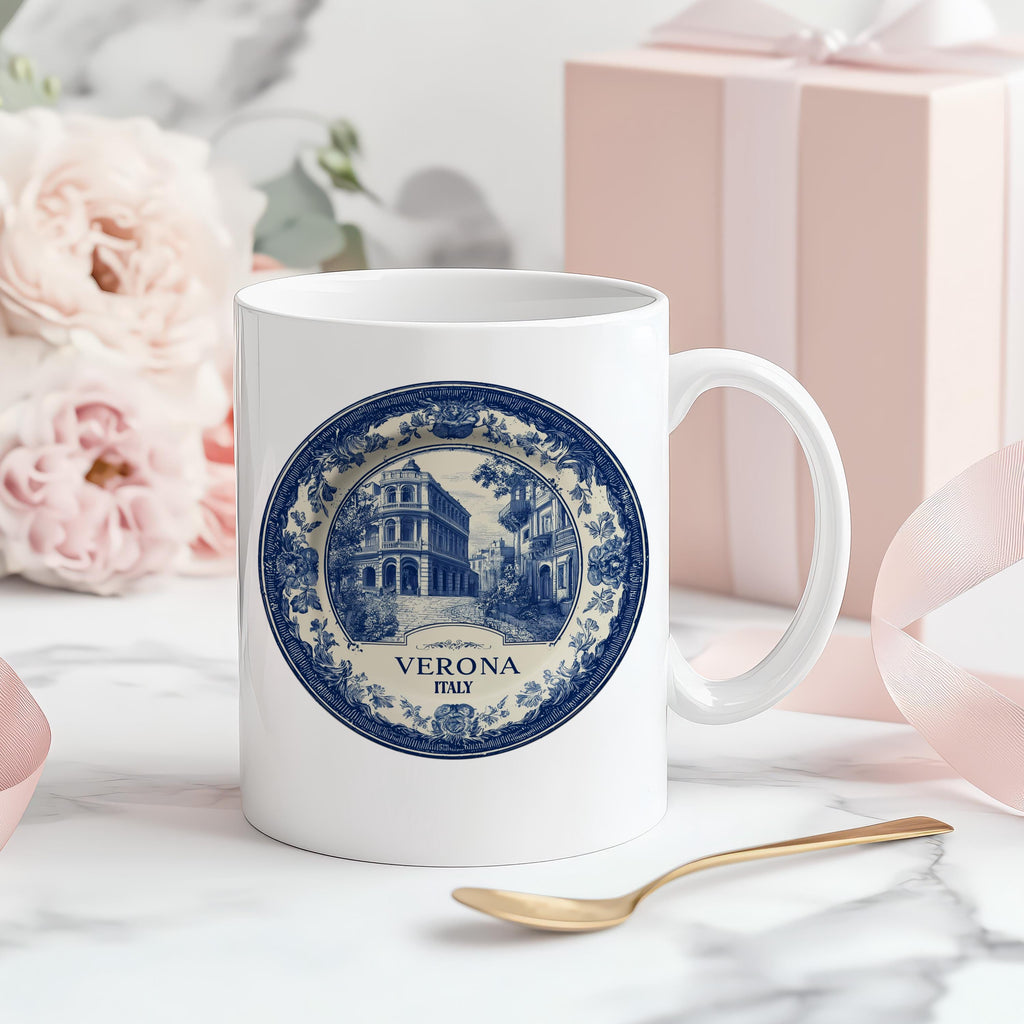 Verona Italy Mug, Custom Delft Style cup, Personalized Vintage Travel City Gift