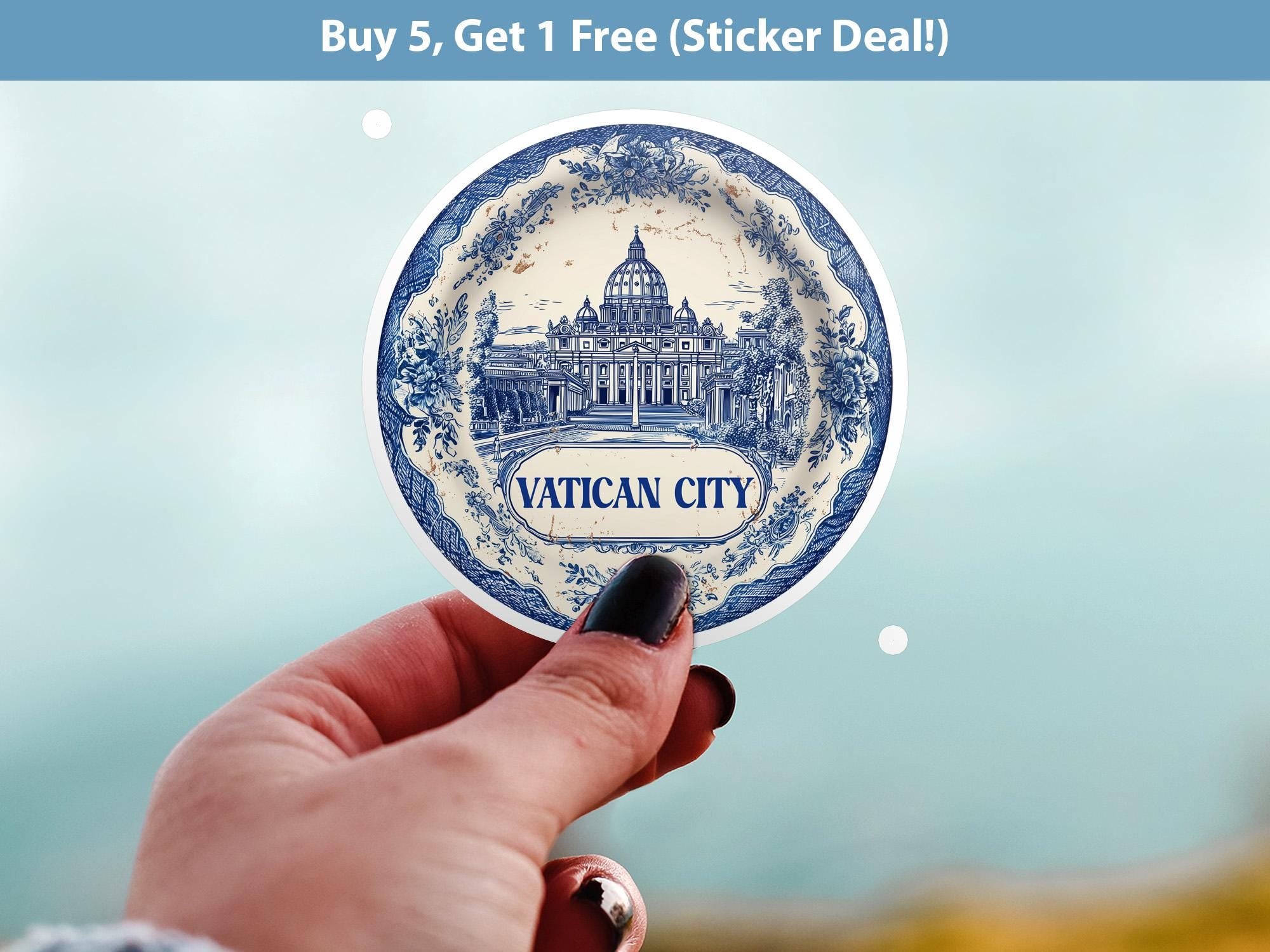 Vatican City Sticker Vintage Delft style, Delftware Decal Waterproof Vinyl, Blue City Travel