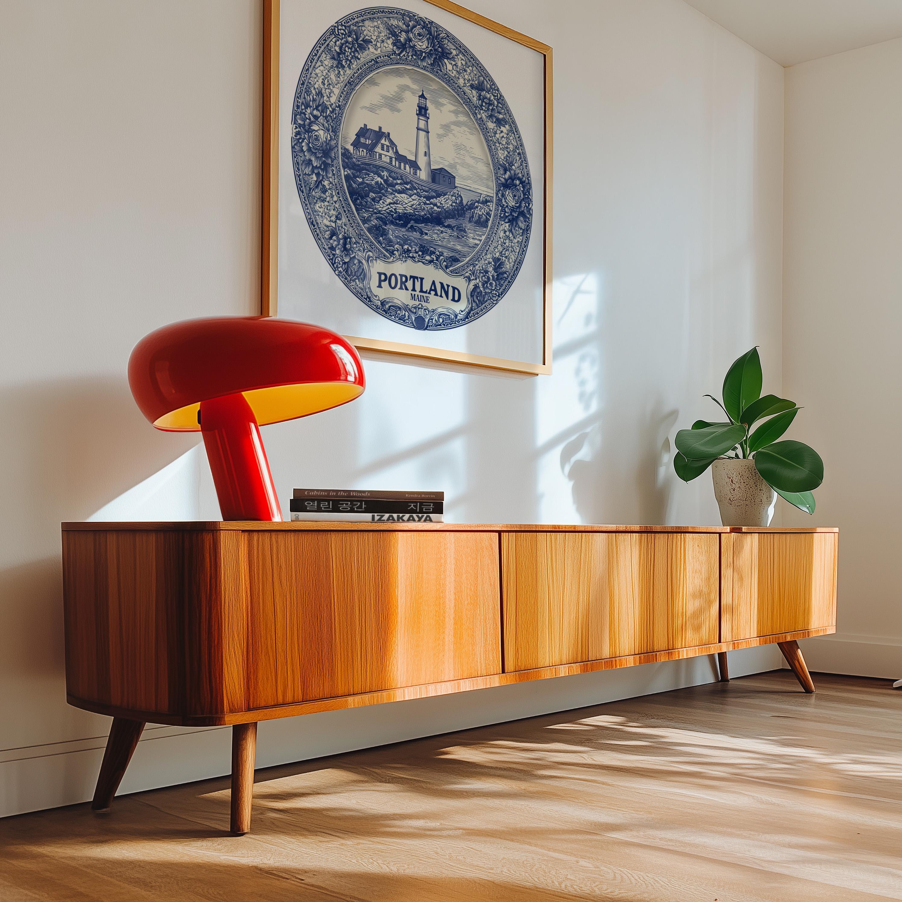 Portland Maine Wall Art, Vintage Delft Blue Poster, City Print, Travel Home Decor