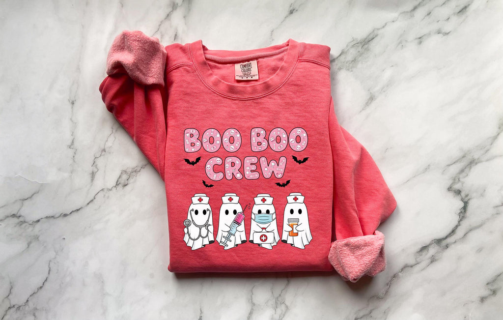 Boo Boo Crew Halloween Nurse Sweatshirt, Spooky RN Fall Top Cozy Autumn Pullover, Cute Retro Gift for Nurse