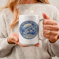 Santorini Greece Mug, Custom Delft Style cup, Personalized Vintage Travel City Gift
