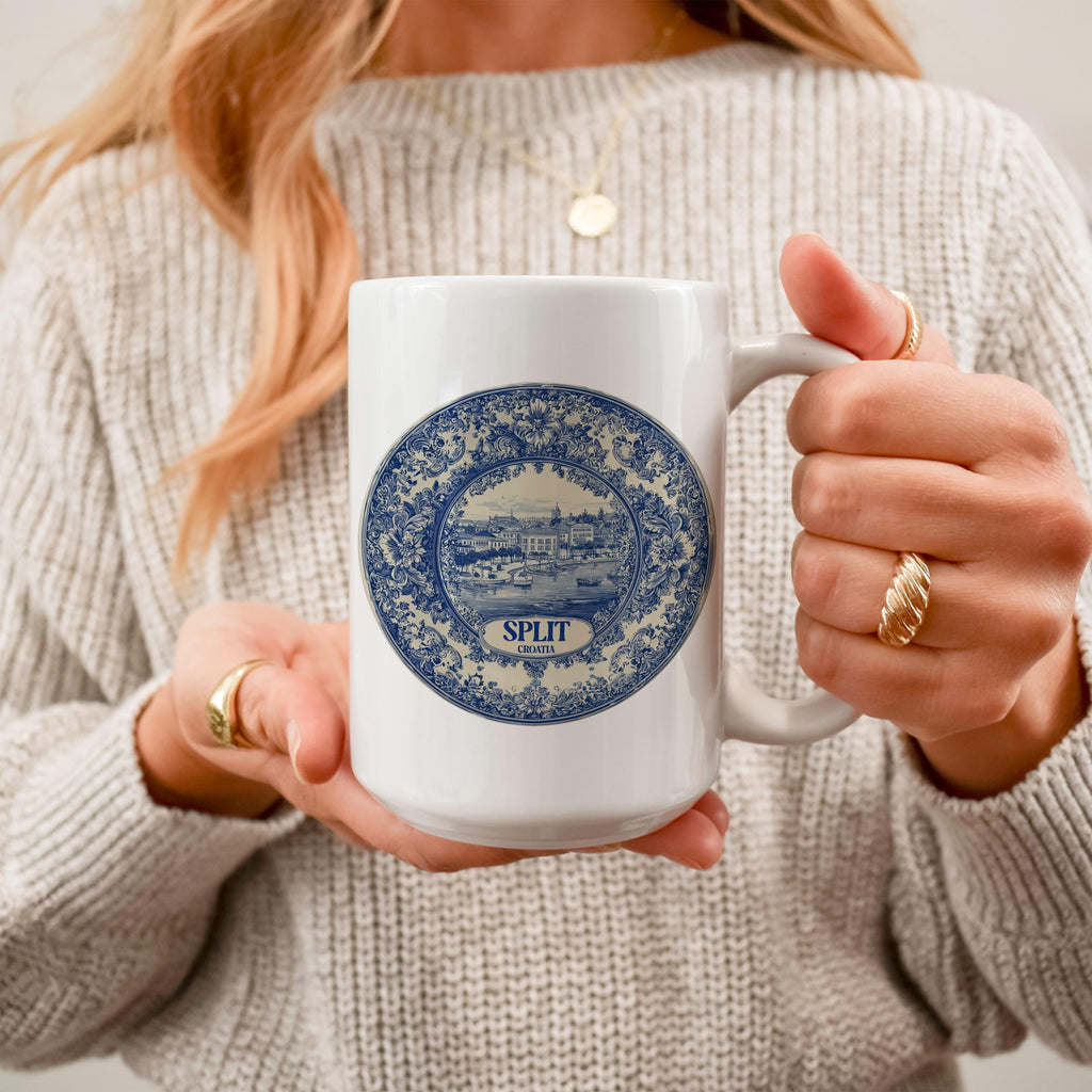 Split Croatia Mug, Custom Delft Style cup, Personalized Vintage Travel City Gift