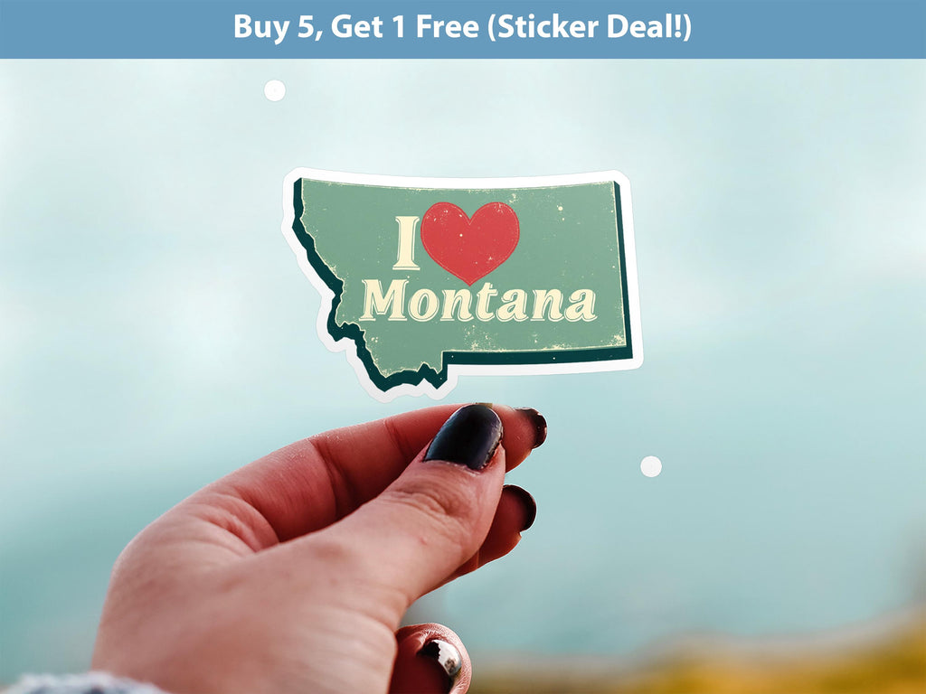 I love Montana Sticker, Vintage US States Vinyl Decal, Waterproof Decal, Retro Travel Collection