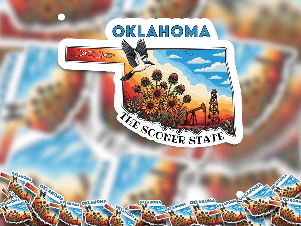 Oklahoma State Sticker, USA Kiss-Cut Vinyl, Landmark Waterproof Decal, United States Travel Collection