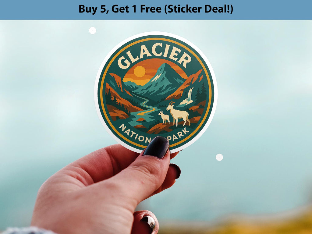 Glacier National Park Sticker Kiss-Cut Vinyl, Waterproof Decal, Retro Travel Lover Collection
