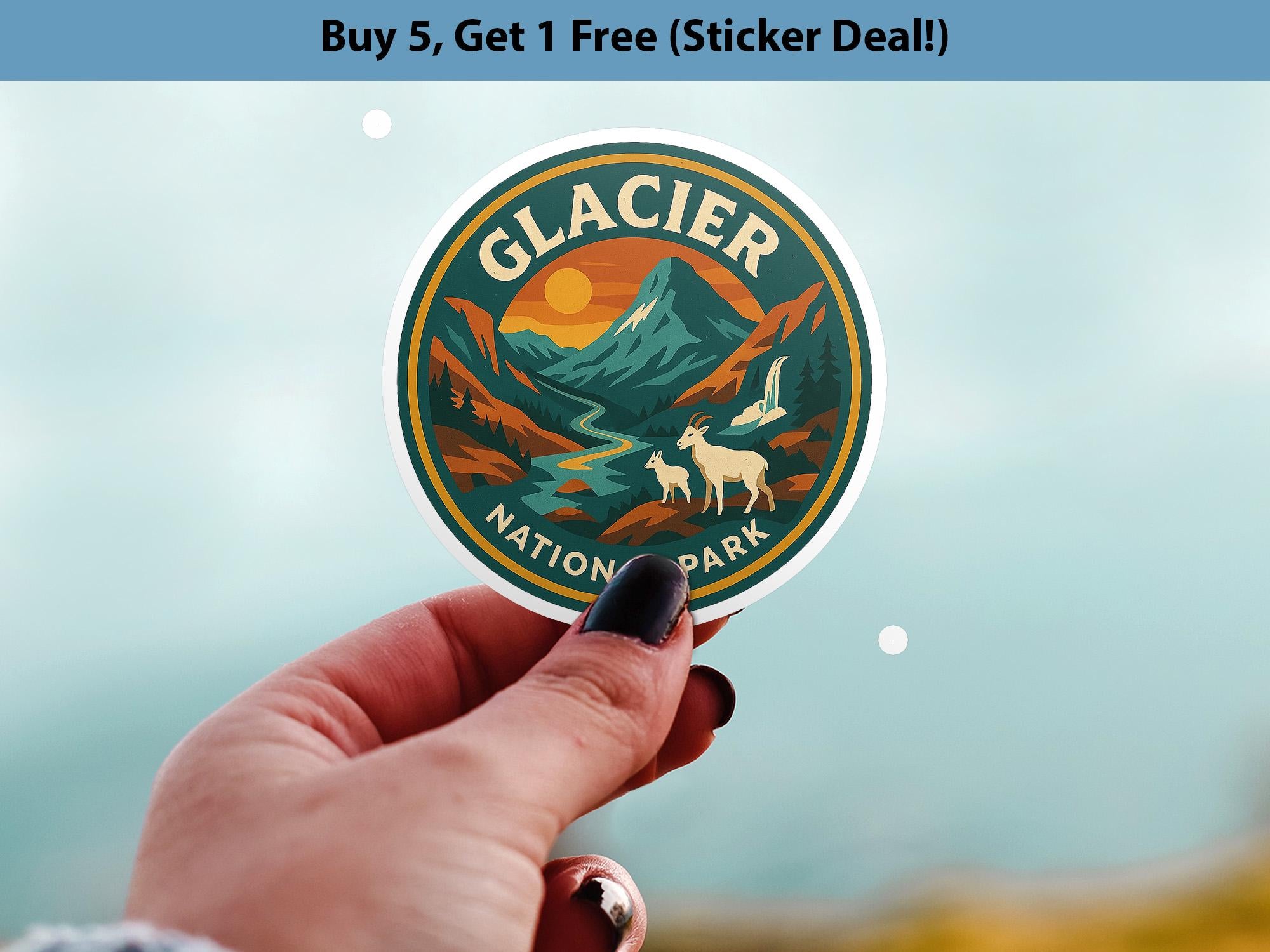 Glacier National Park Sticker Kiss-Cut Vinyl, Waterproof Decal, Retro Travel Lover Collection