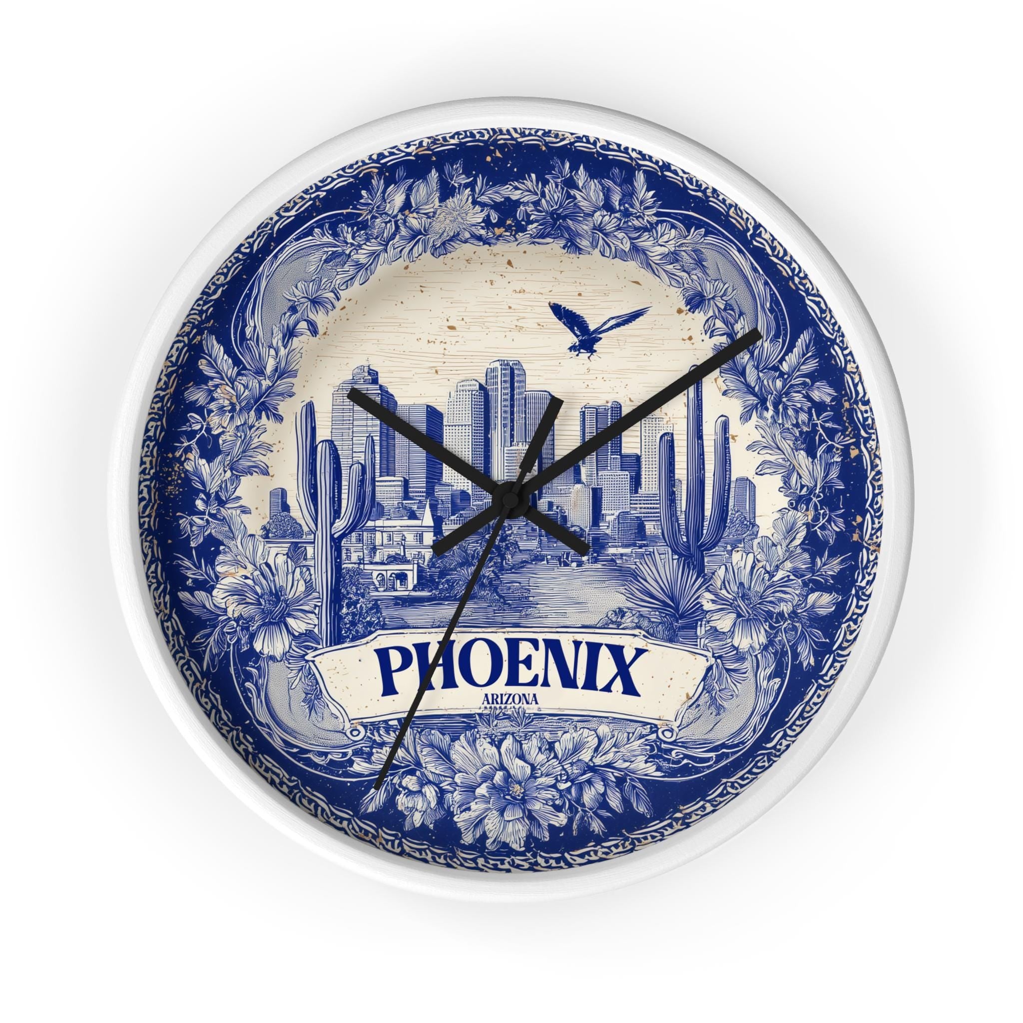 Phoenix Arizona Wall Clock, Delf style Home Decor, Vintage City Travel Keepsake Art