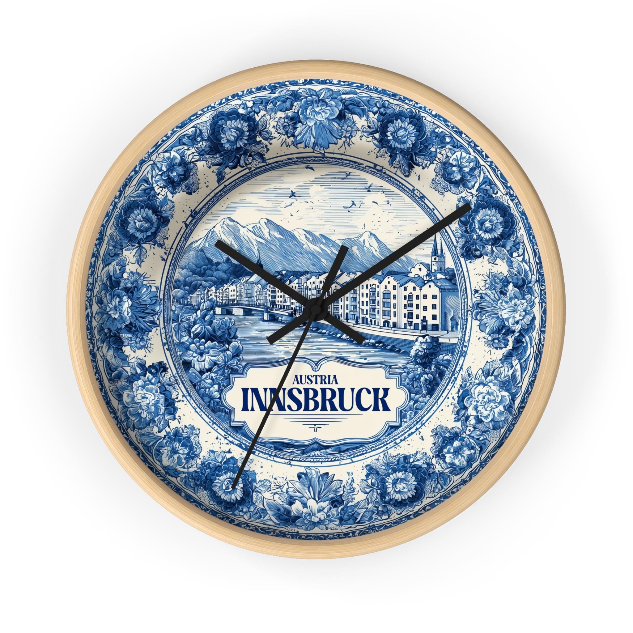 Innsbruck Austria Wall Clock, Delf style Home Decor, Vintage City Travel Keepsake Art