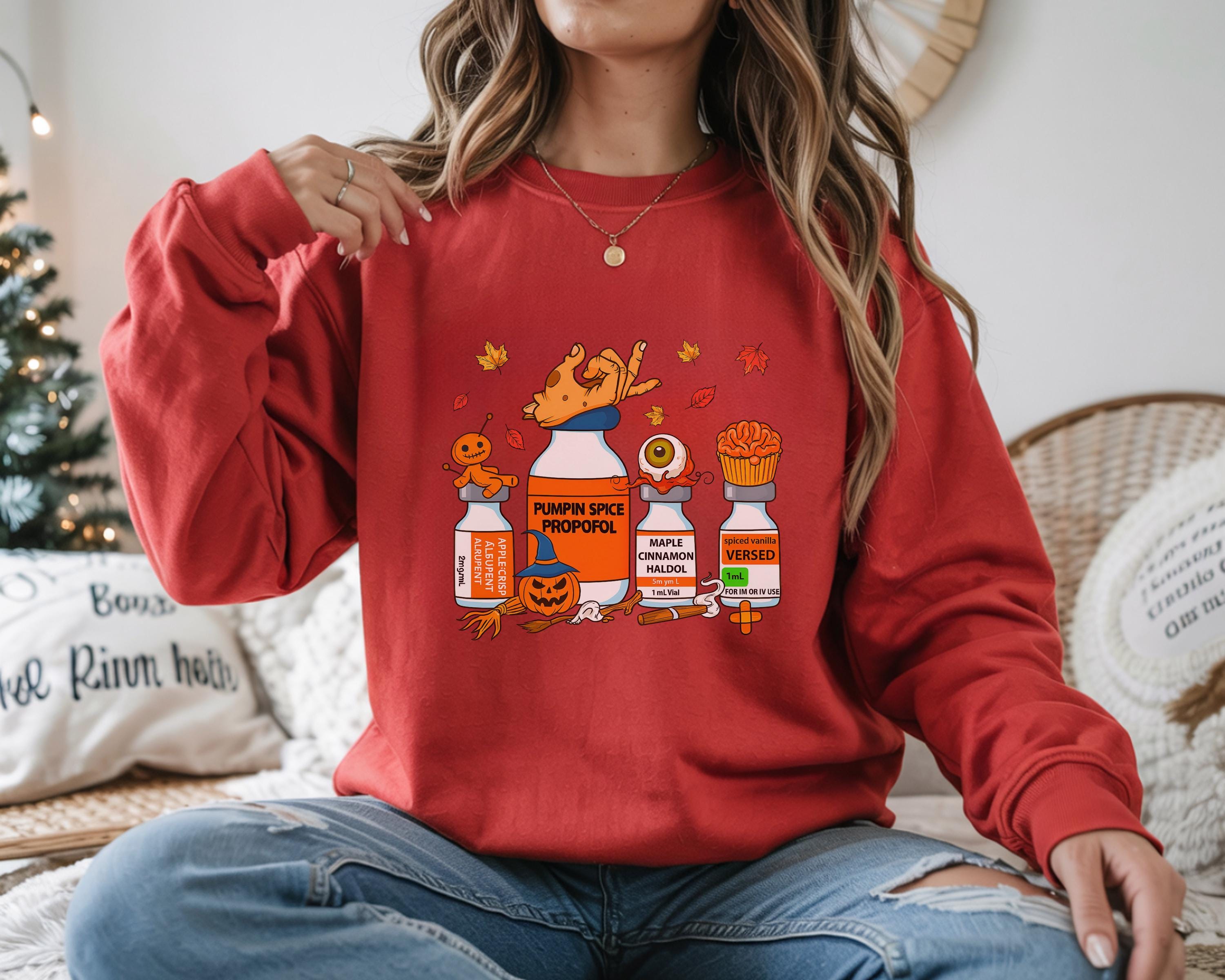 Halloween Nurse Sweatshirt, Gift For Nurse, RN,  Nurse Pills Shirt, Pumpkin Spice Propofol, Spooky Season Nurse Tee